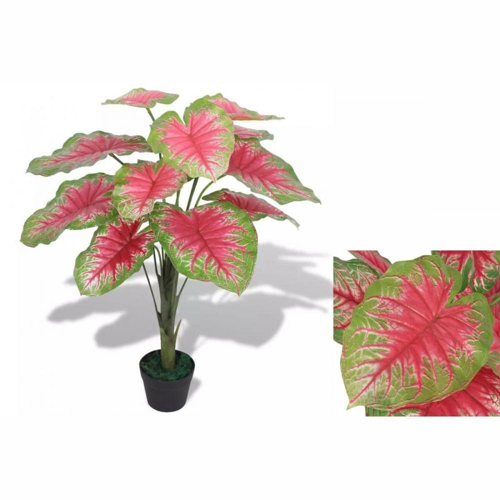 Pflanze und 0 Künstliche Grün Caladium-Pflanze vidaXL, realis, cm Zimmerpflanze Höhe Rot 70 cm mit Topf Künstliche