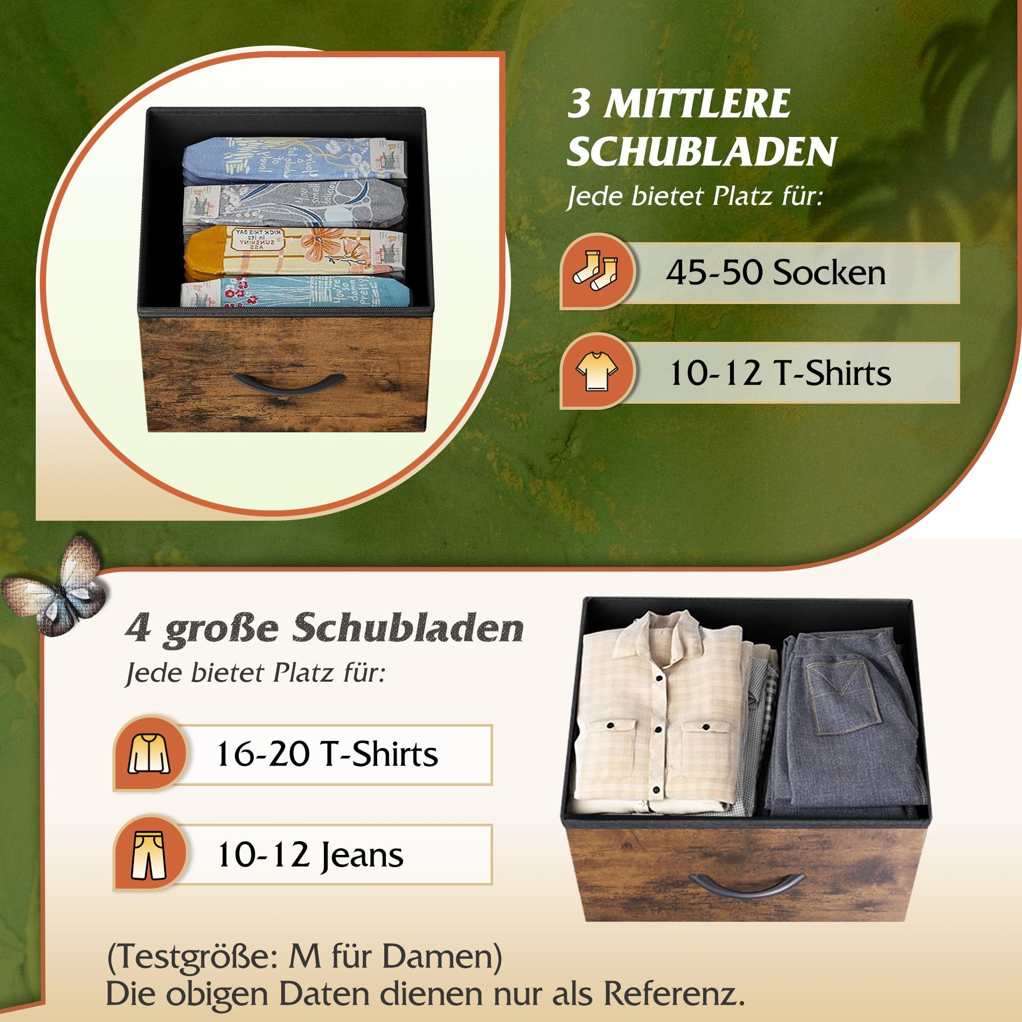 WLIVE Kommode mit 9 Stoffschubladen, Schubladenkommode 100 × 30 × 102 cm (mit 7 Stoffschubladen, Schubladenkommode mit Holzfront, Sideboard 100 cm im Vintage-Look), Stauraumkommode für Schlafzimmer, Wohnzimmer und Flur