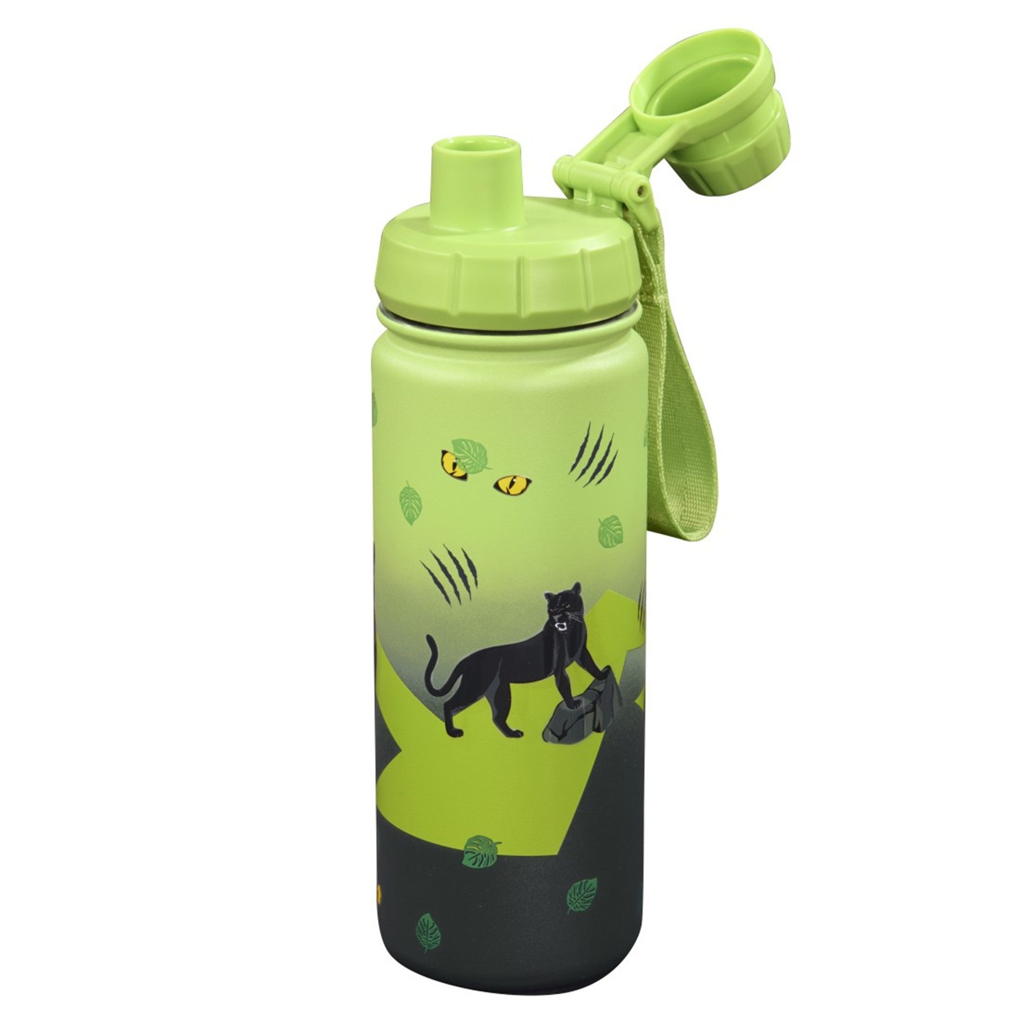 Step by Step Trinkflasche Edelstahl Trinkflasche Black Cat 0,5 l, Kinder-Flasche, nicht Spülmaschinengeeignet, 500 ml