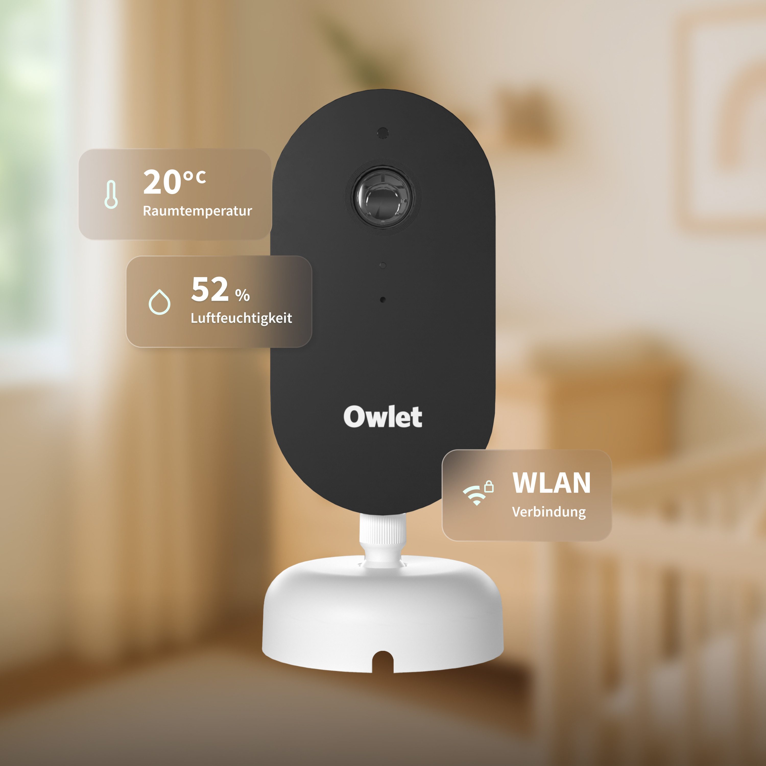 Owlet Baby Care DE Baby Monitor Video Surveillance with App, 2K-HD, Temperature & Humidity Sensor