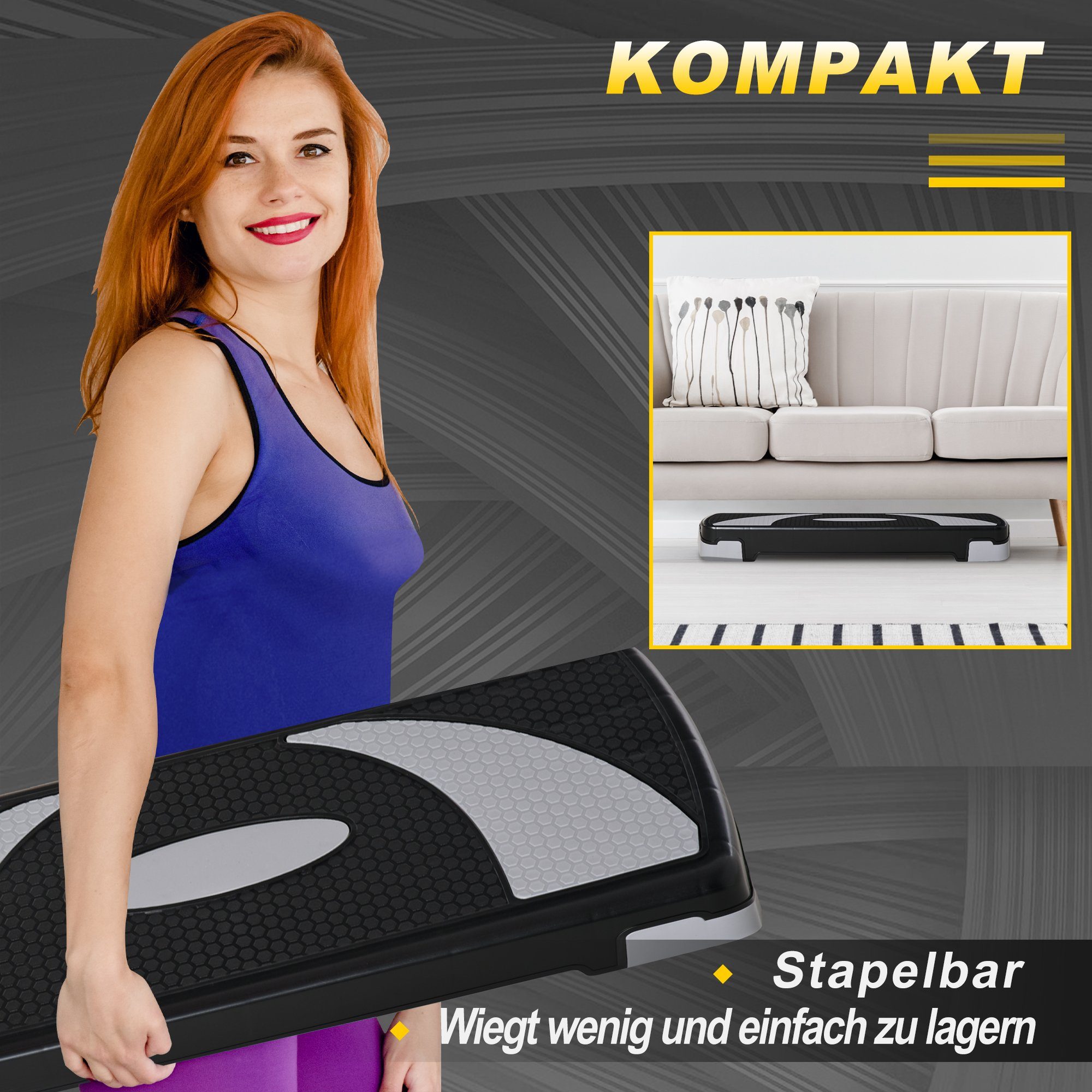 HOMCOM Stepper Steppbrett höhenverstellbar mit 3 Stufen (10/15/20 cm) (Fitness Heimtrainer, 1-tlg., Aerobic-Stepper), für Indoor Outdoor Belastbarkeit bis 150 kg 80 x 31 x 10-20 cm