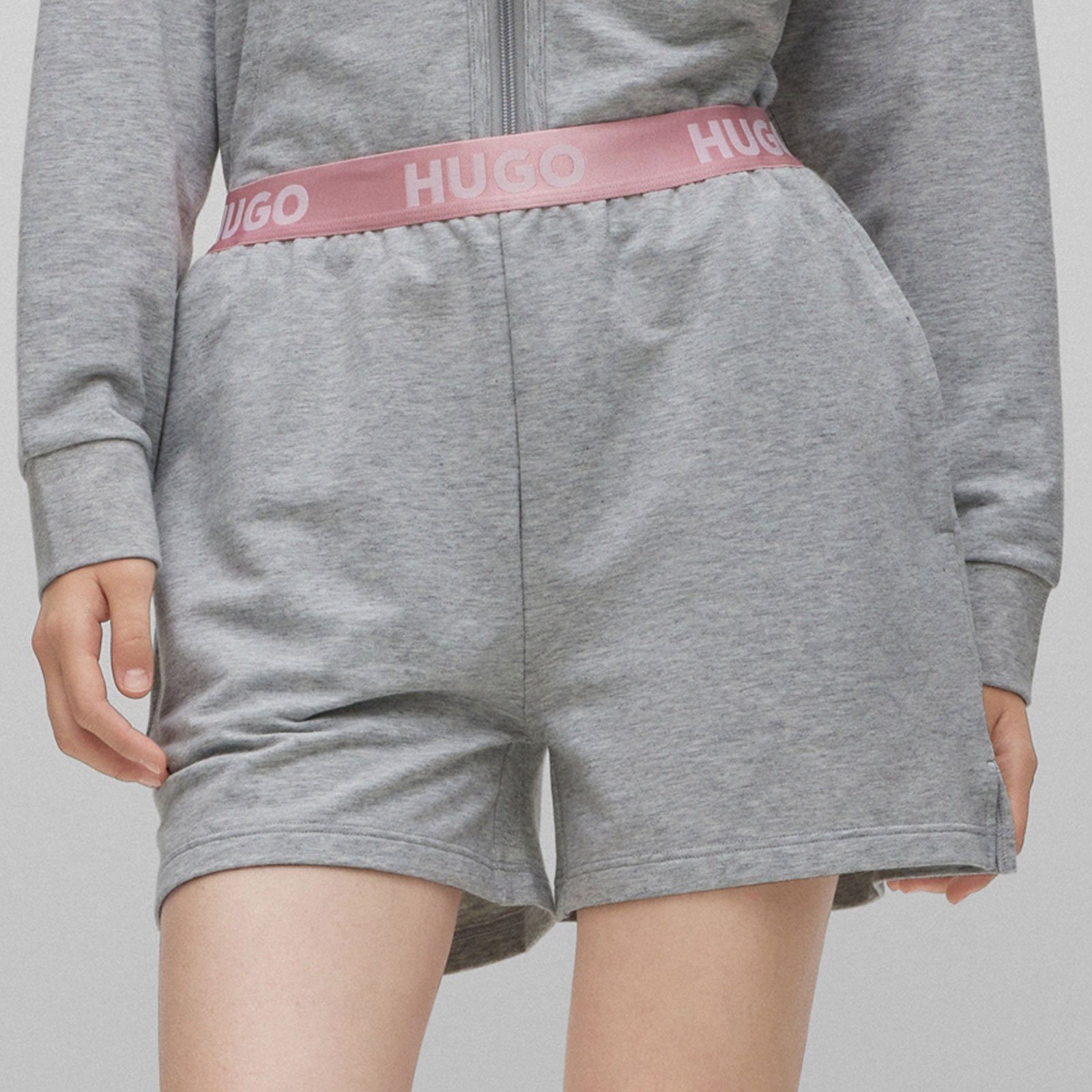 Sporty HUGO Shorts 035 grey mit Shorts Bund Marken-Logos mit Logo sichtbarem
