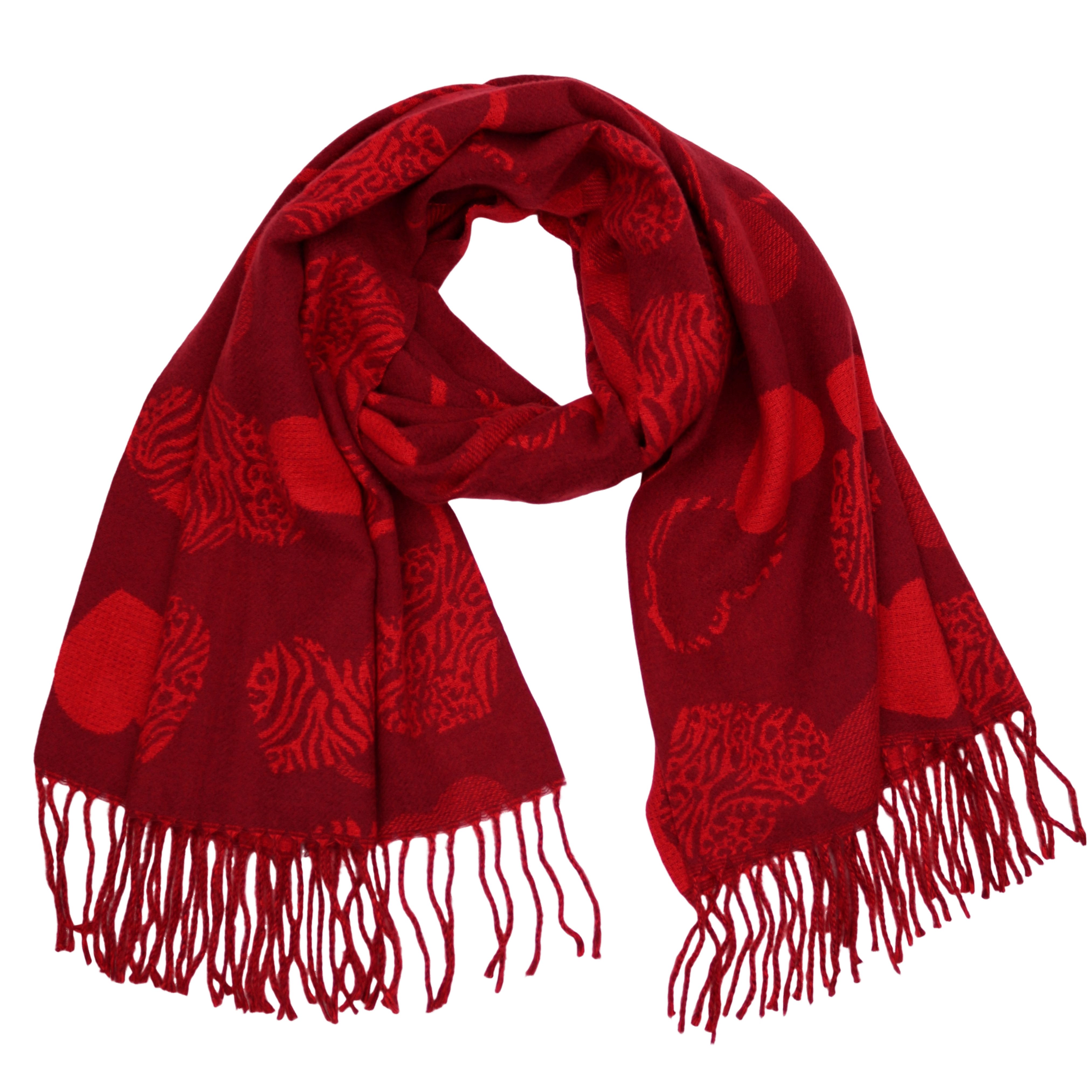 MIRROSI Modeschal weicher und warmer Schal Herz mit Fransen, 67x180cm, (Neue Kollektion Herbst/Winter 2025; ca. 315 Gramm), Damen Halstuch ideal für Herbst und Winter