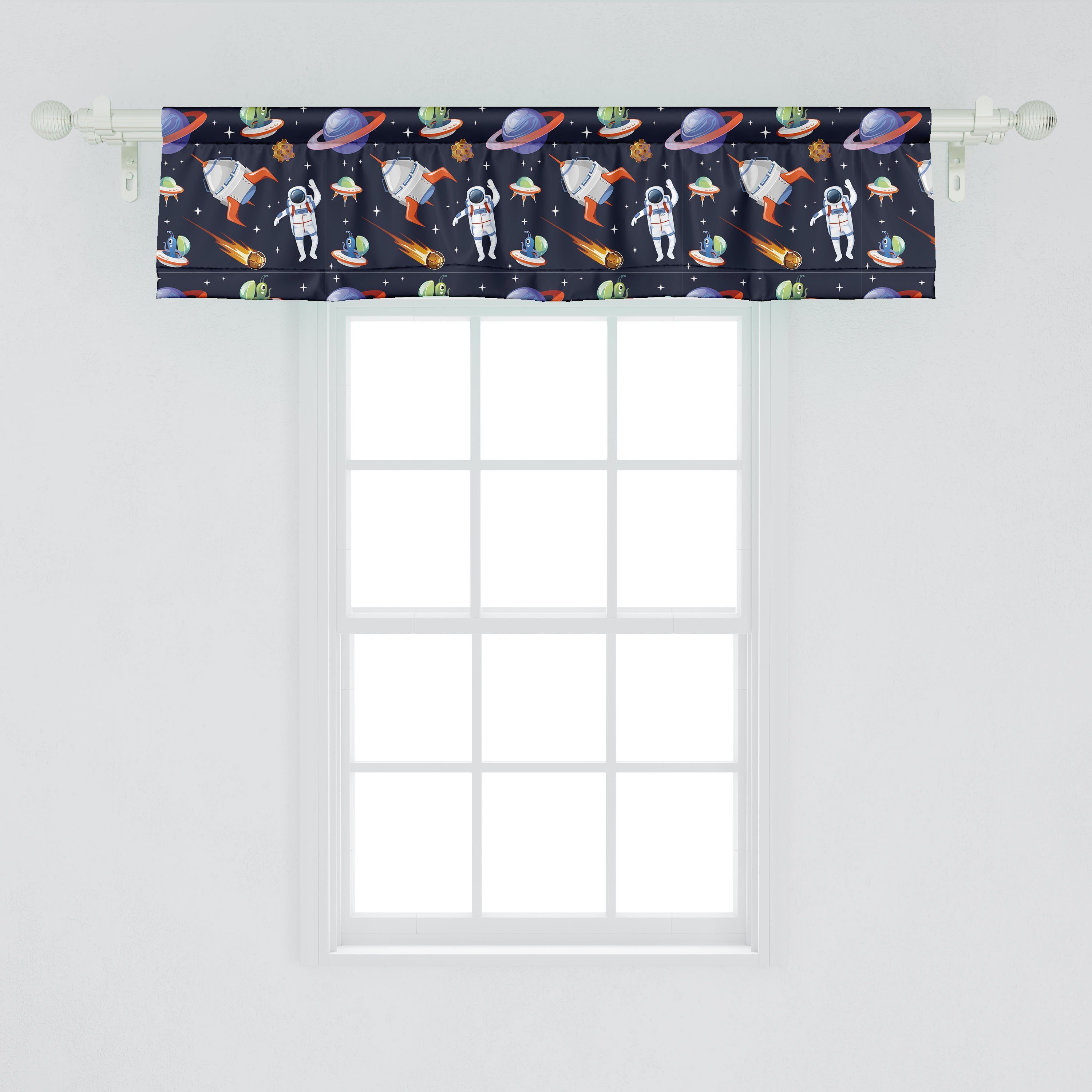 Scheibengardine Vorhang Volant für Küche Asteroid mit Stangentasche, Abakuhaus, Ausländer Microfaser, Galaxy Schlafzimmer UFO Astronaut Dekor