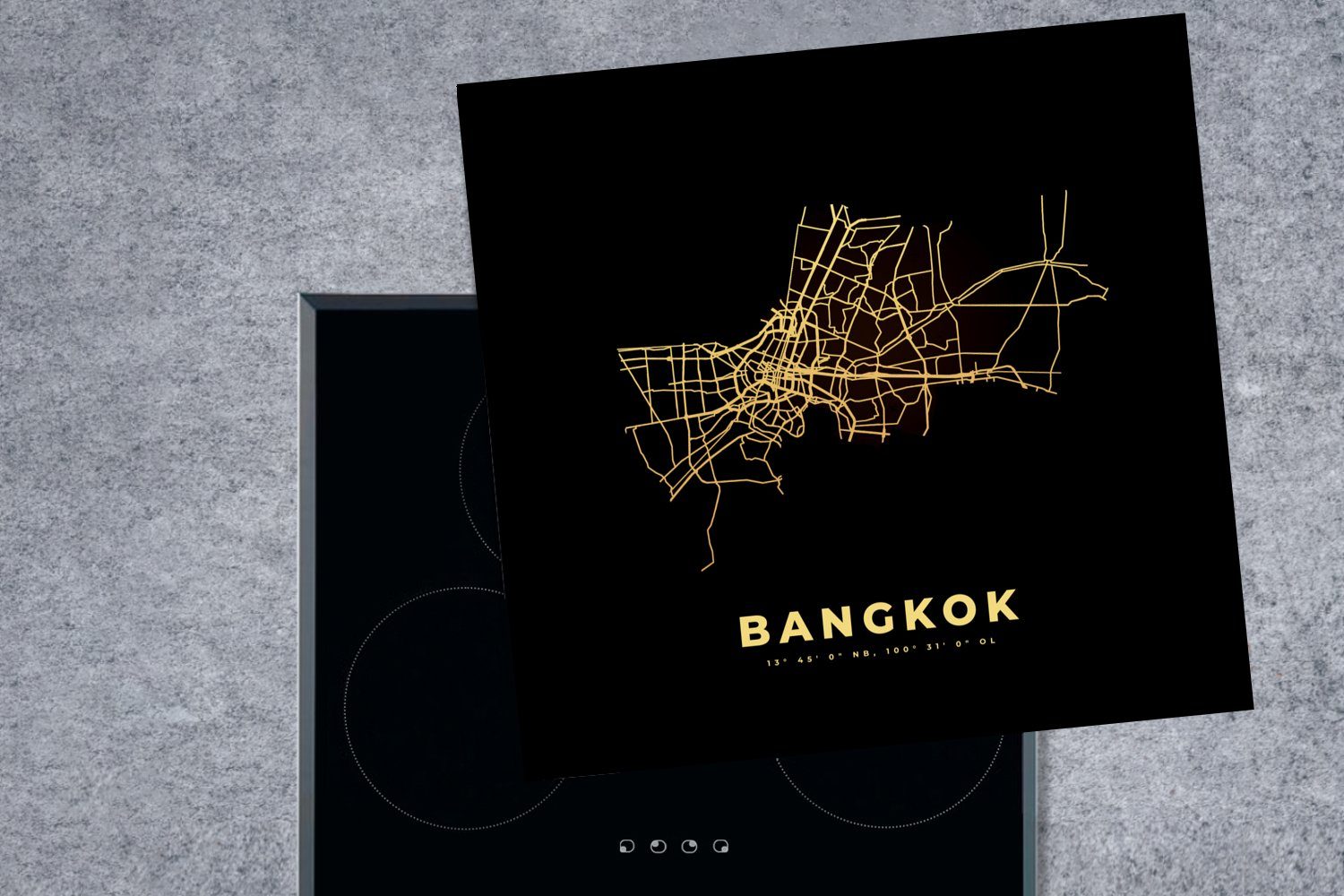 MuchoWow Herdblende-/Abdeckplatte Bangkok - Gold (1 Arbeitsplatte - cm, für Ceranfeldabdeckung, Thailand Vinyl, küche - Stadtplan, 78x78 tlg)