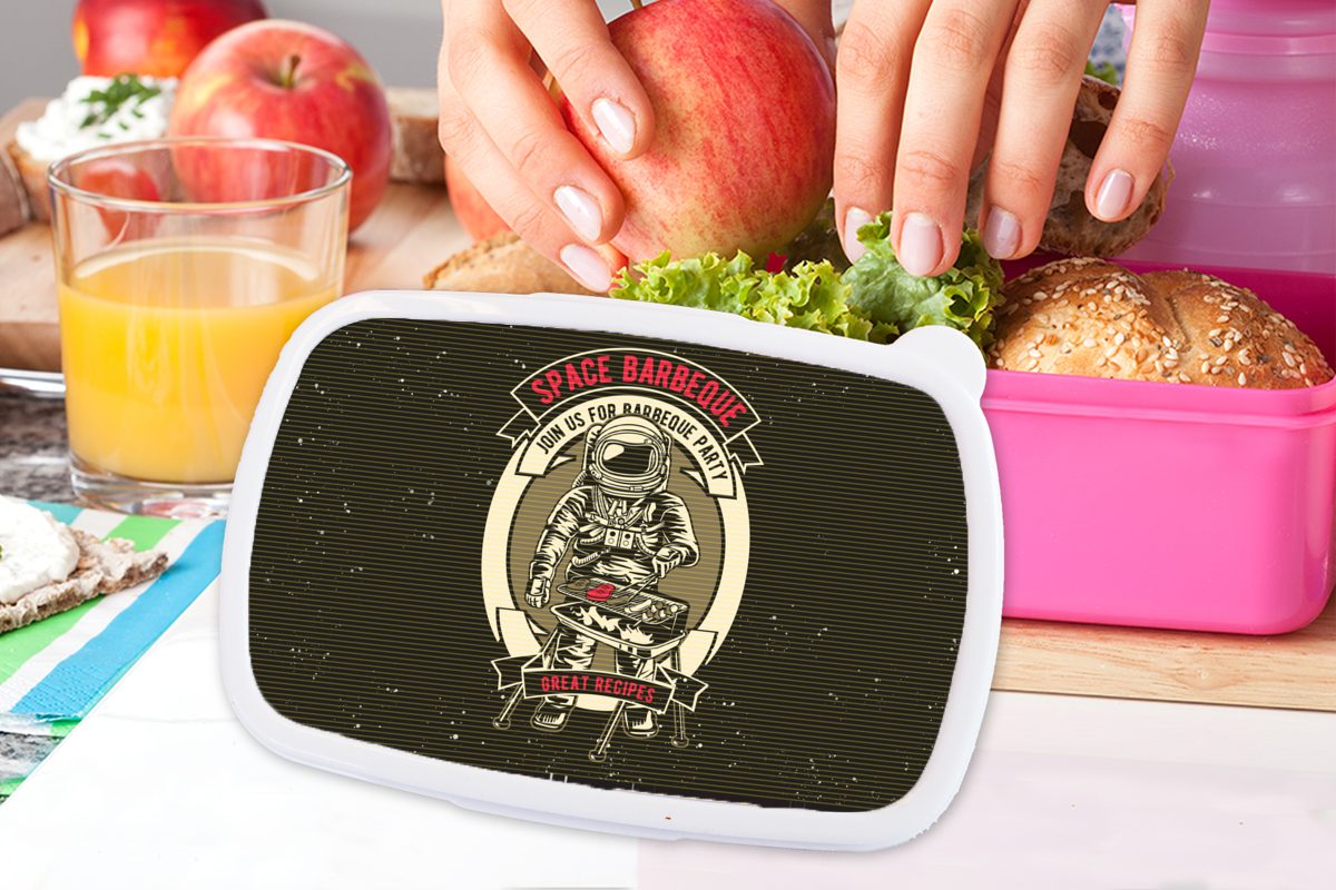 Lunchbox Mädchen, Brotdose Erwachsene, (2-tlg), - Kinder, für Kunststoff BBQ, Snackbox, Brotbox Astronaut Jahrgang MuchoWow rosa Kunststoff, -