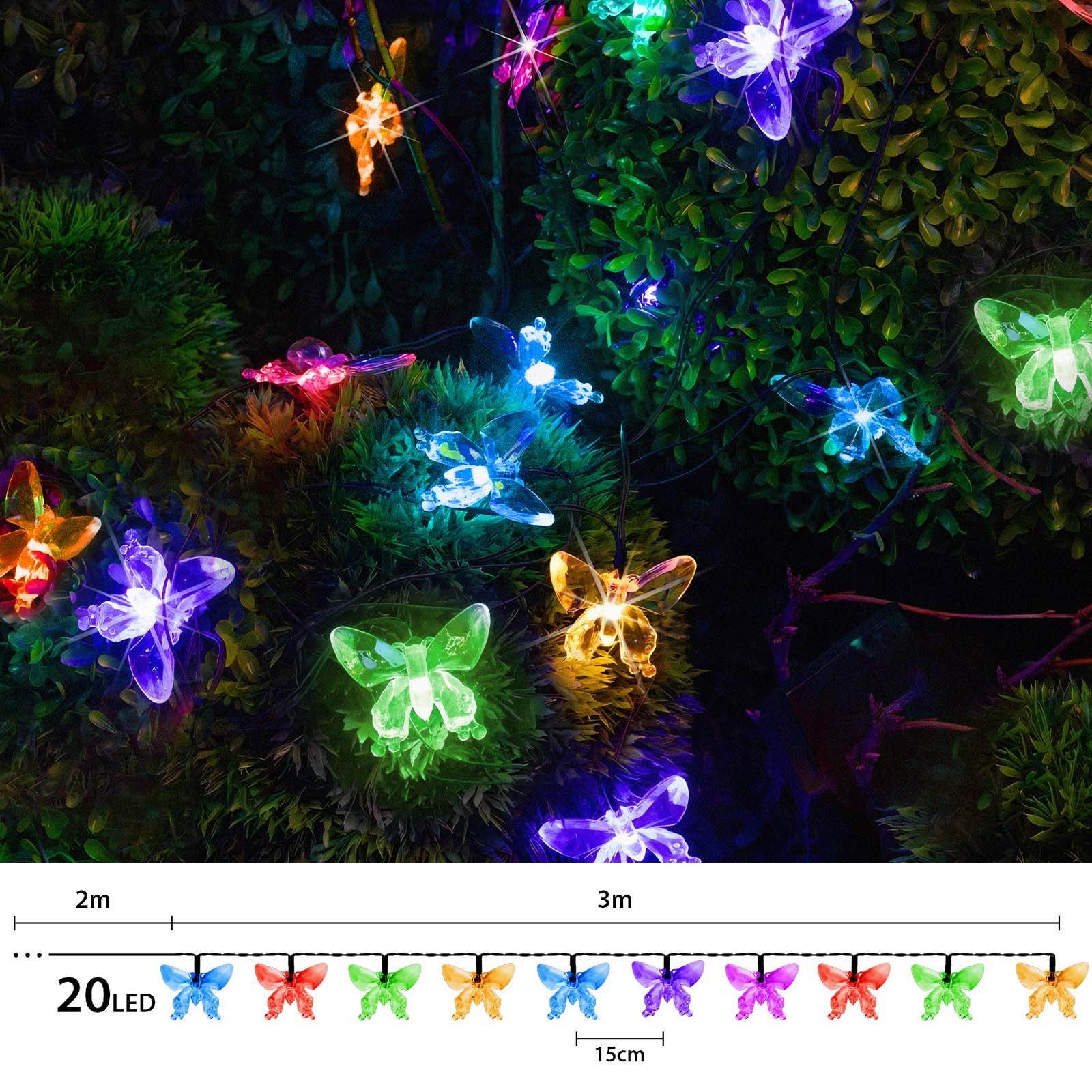 Salcar LED Solarleuchte Solarleuchten Garten Schmetterlinge Lichterkette Weihnachtsdeko, 5M 20 LED Bunt für Garten, Bäume, Terrasse, Weihnachten, Partys – Bild 5 von 5