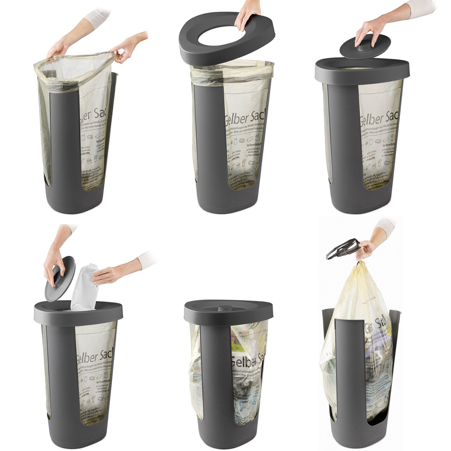 ROTHO Mülleimer Fabu Müllsackständer gelber Kunststoff Sack recycelt) (PP Deckel, mit