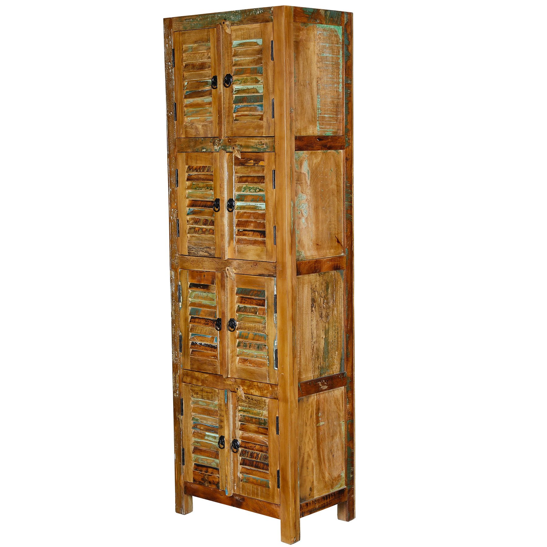 Casa Moro Hochschrank Schrank schmal Massivholz Altholz Wohnzimmer Flur Schlafzimmer Vintage massiver Aufbau: 48 kg Gewicht, Stabil, platzsparend, handgefertigt