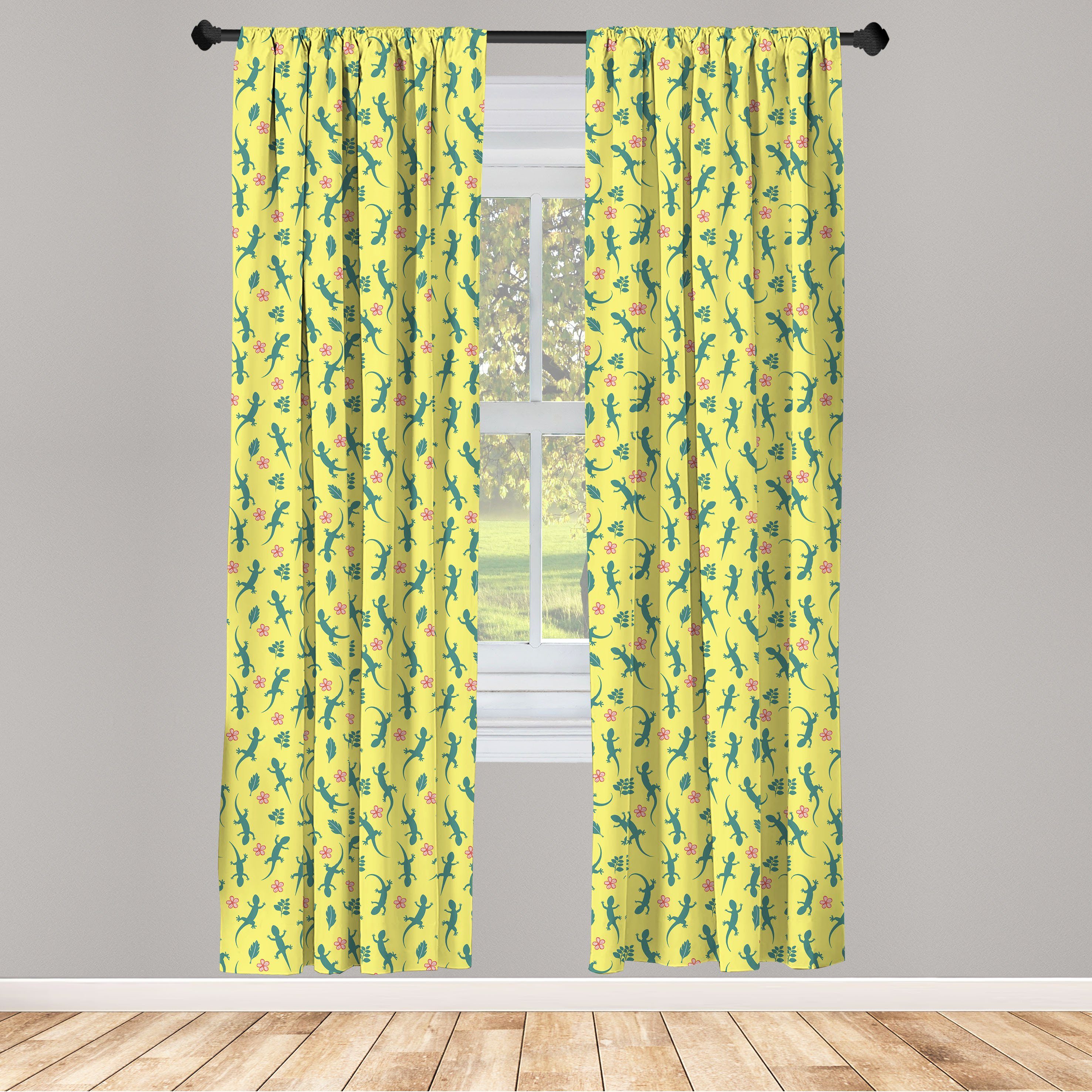 Gardine Vorhang für Wohnzimmer Dekor, Wildtiere Microfaser, Blumen und Salamander Schlafzimmer Abakuhaus