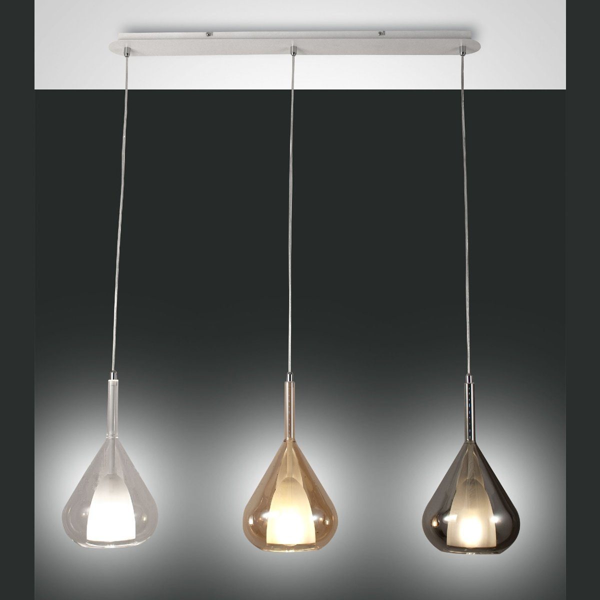 FABAS LUCE Pendelleuchte Lila 3-flammig, ohne Leuchtmittel, LED-Retrofit,  Glasschirme in Rauchgrau, Bernstein & Transparent