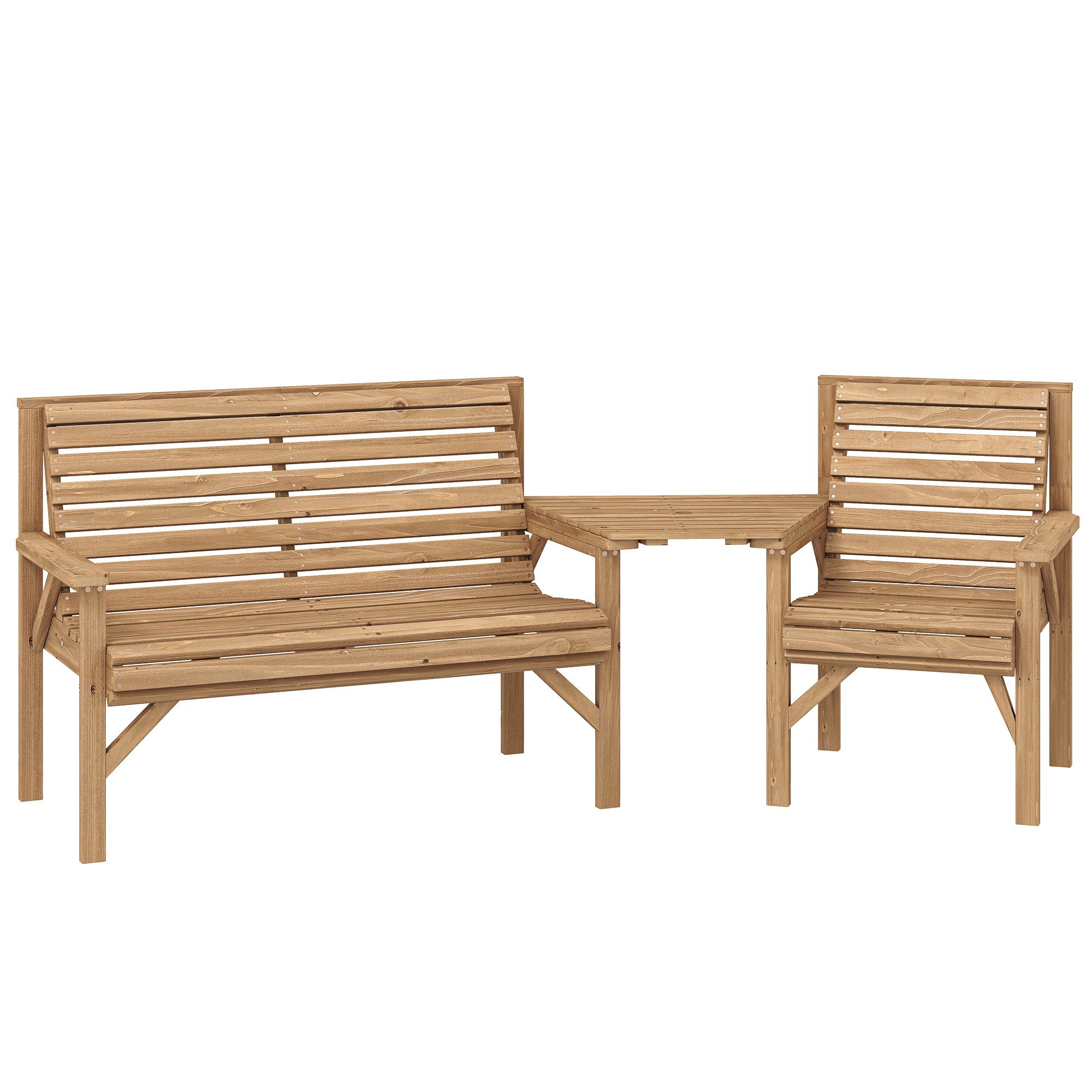 Outsunny Gartenlounge-Set Balkonmöbel Set mit Sonnenschirmloch Gartenstuhl Bank abnehmbar Tisch, (Sitzgruppe, 3-tlg., Gartenstühle), für Balkon, Terrasse, Garten, Naturholz, 121 x 65 x 90 cm