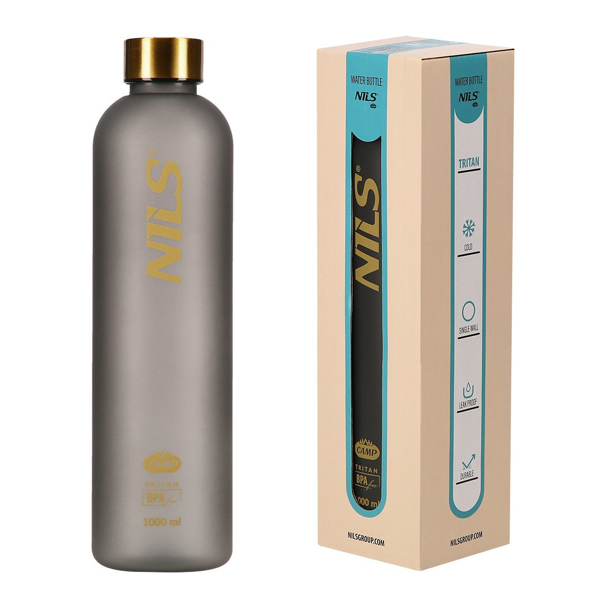 NILS CAMP Trinkflasche Tritan Outdoorflasche Wasserflasche Sportflasche 1000ml Camping, ergonomische Form und schlichtes Design