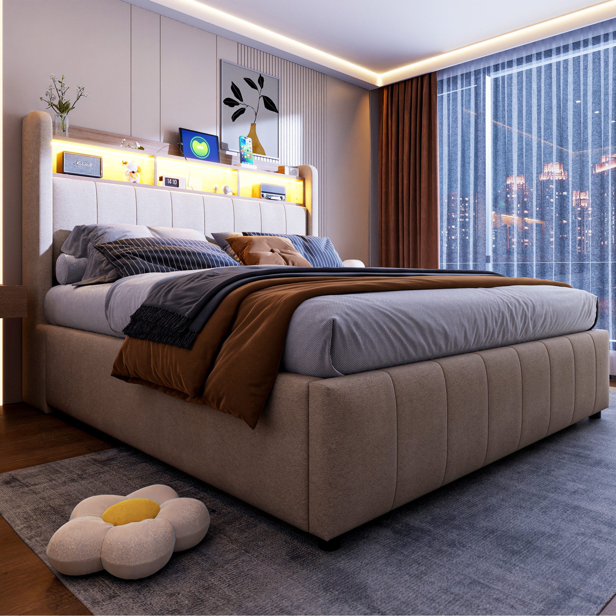 HAUSS SPOLE Polsterbett 140x200cm mit LED-Beleuchtung günstig online kaufen