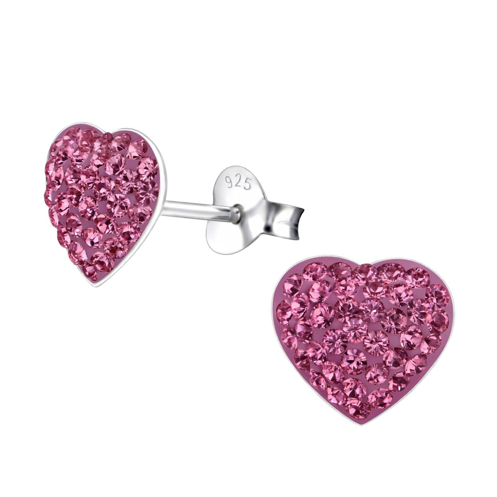 Ohrring-Set Herz Kinder Ohrringe Kristalle 925 Silber Ohrstecker