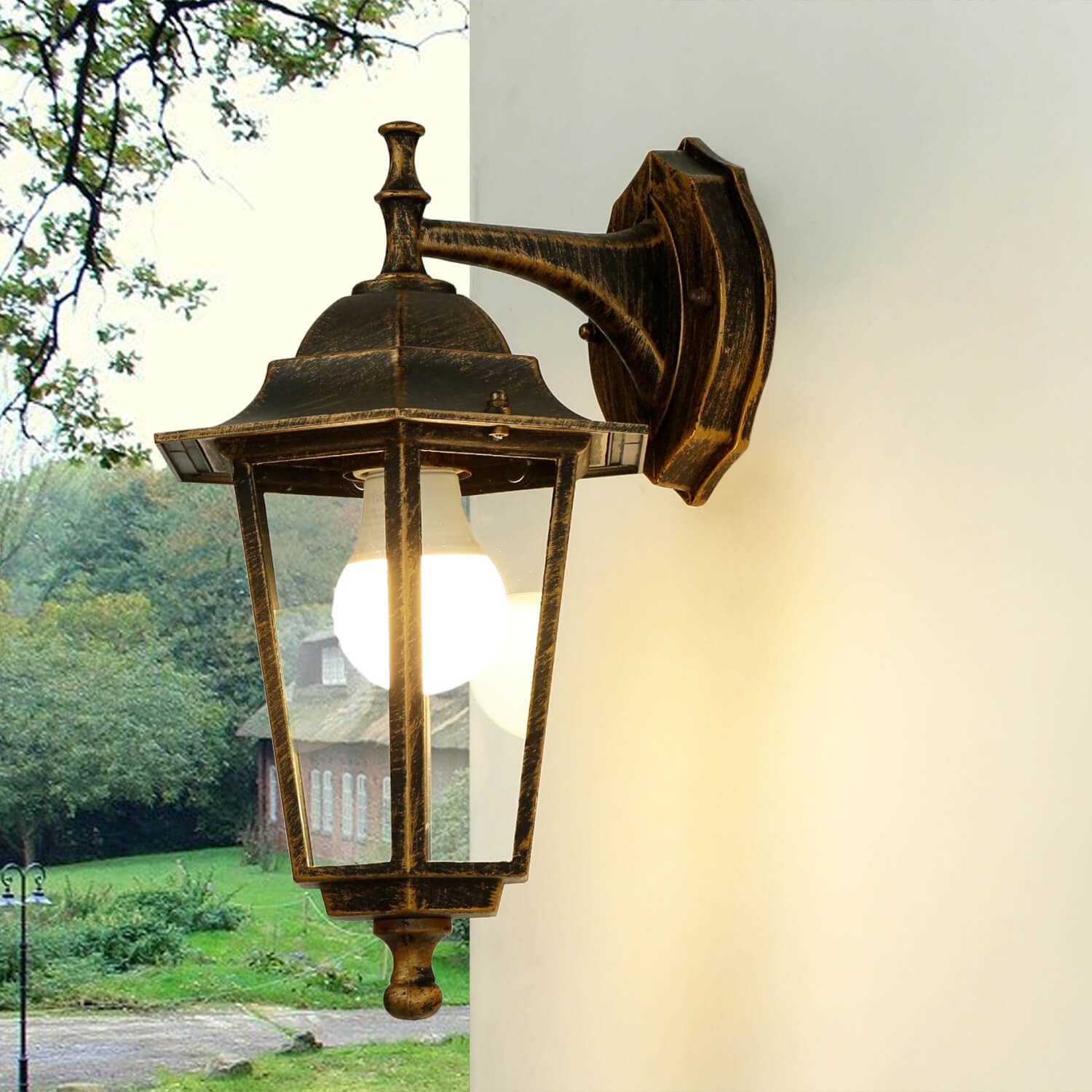 Licht-Erlebnisse Außen-Wandleuchte PARIS, ohne Leuchtmittel, E27 Lampe Kupfer Antik Garten Hof Außenwandleuchte