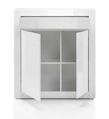 Furn.Design Hochkommode Nobile (Kommode 2-türig mit Schublade, weiß, 100 x 112 cm), Hochglanz, mit Soft-Close
