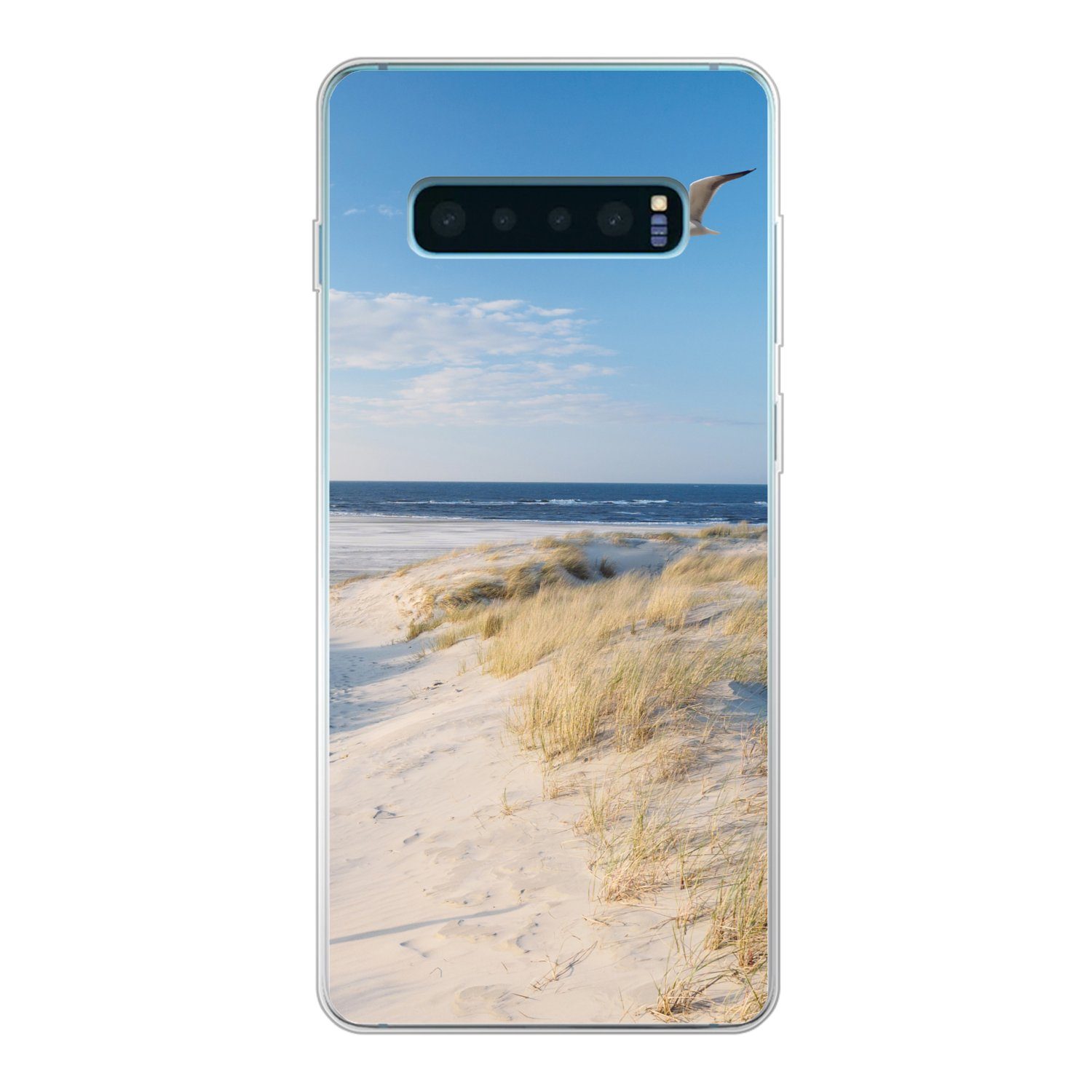 MuchoWow Handyhülle für Samsung Galaxy S10 Plus Düne - Möwe - Strand - Meer - Sonne, Phone Case, Silikon, Schutzhülle Dünn