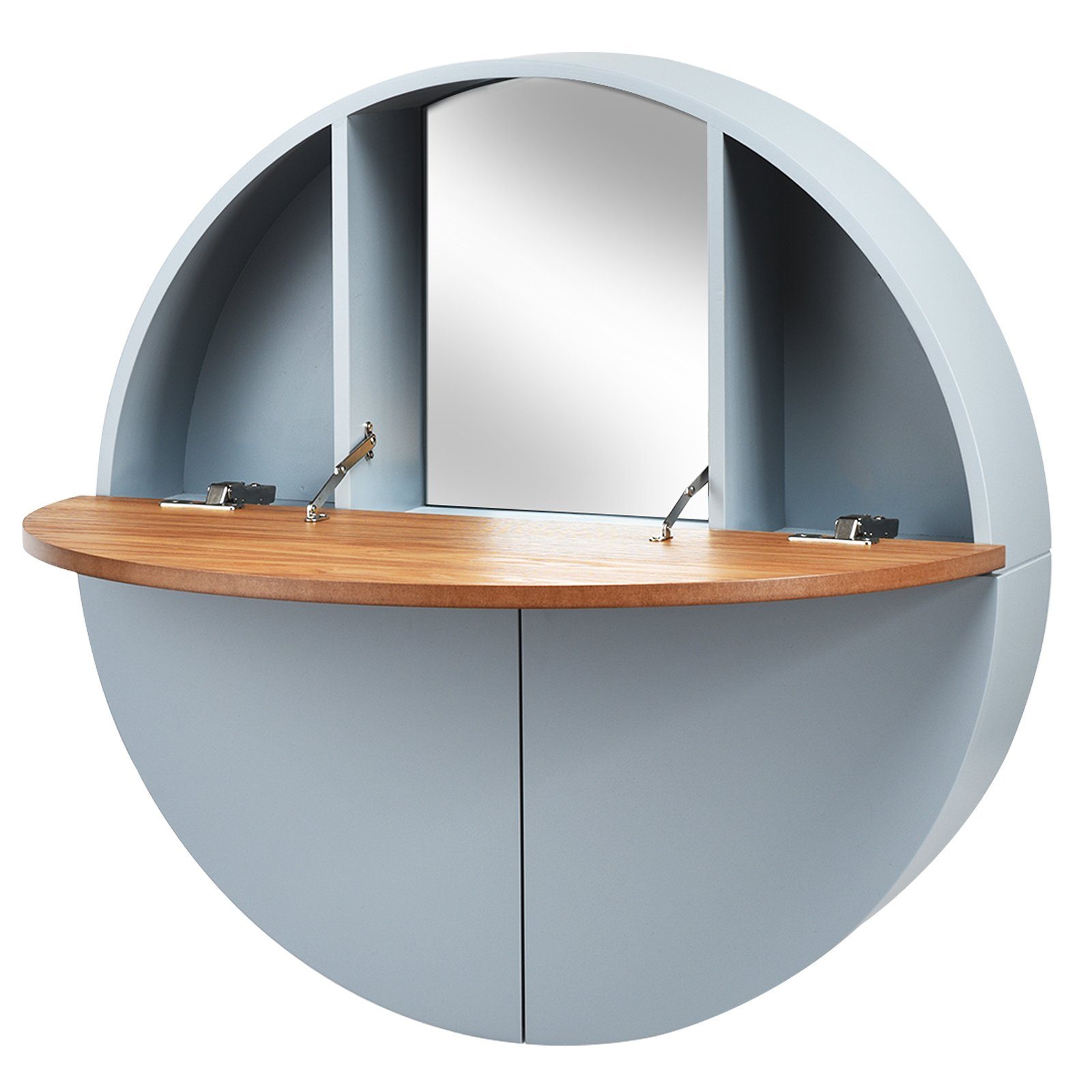 Tischplatte, COSTWAY Grau Spiegel ausklappbarer Fächern 7 Spiegelschrank & mit