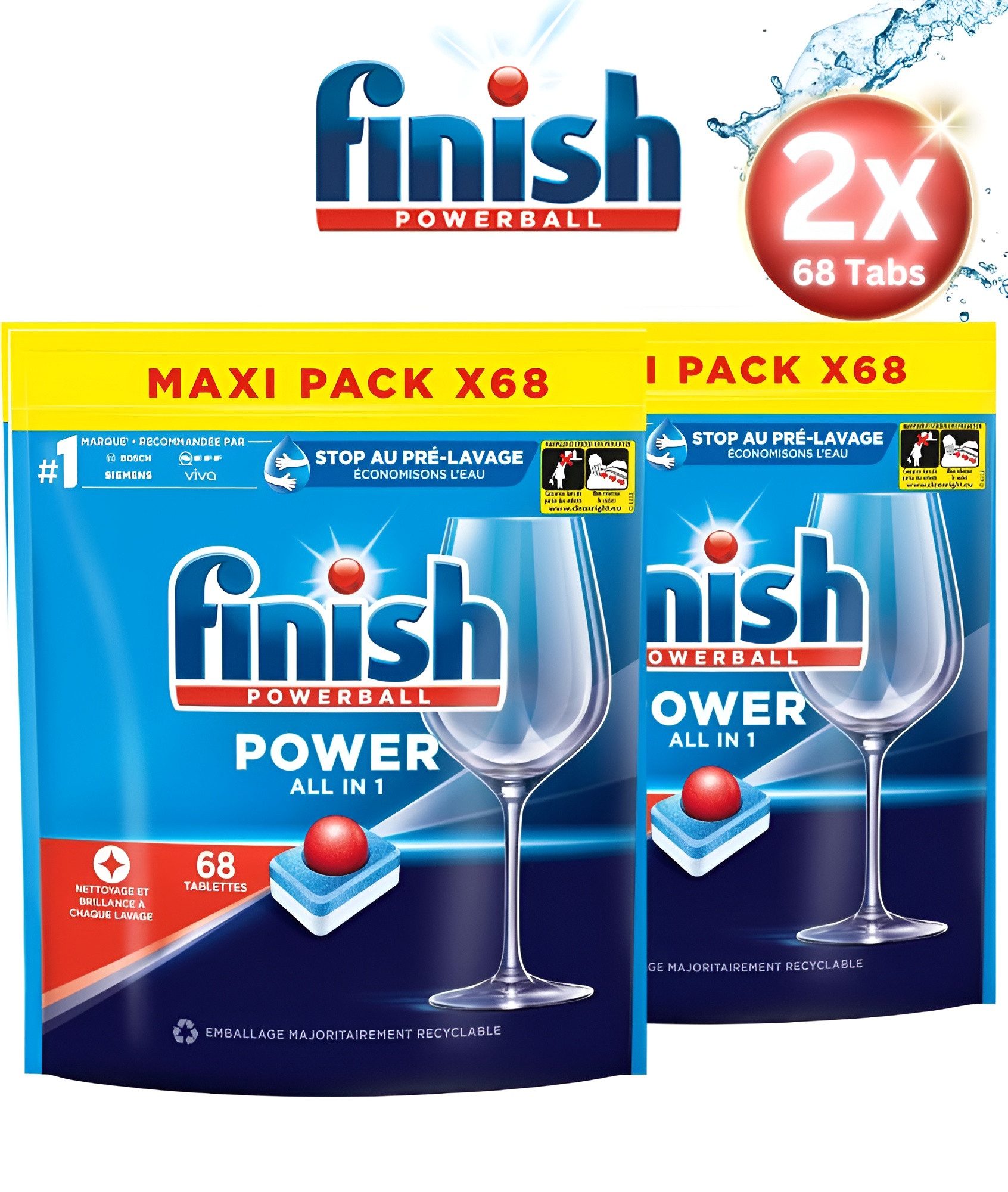 FINISH Powerball All-In-One Max 136 Tabs Spülmaschinentabs (2er Pack (2x 68 Tabs)