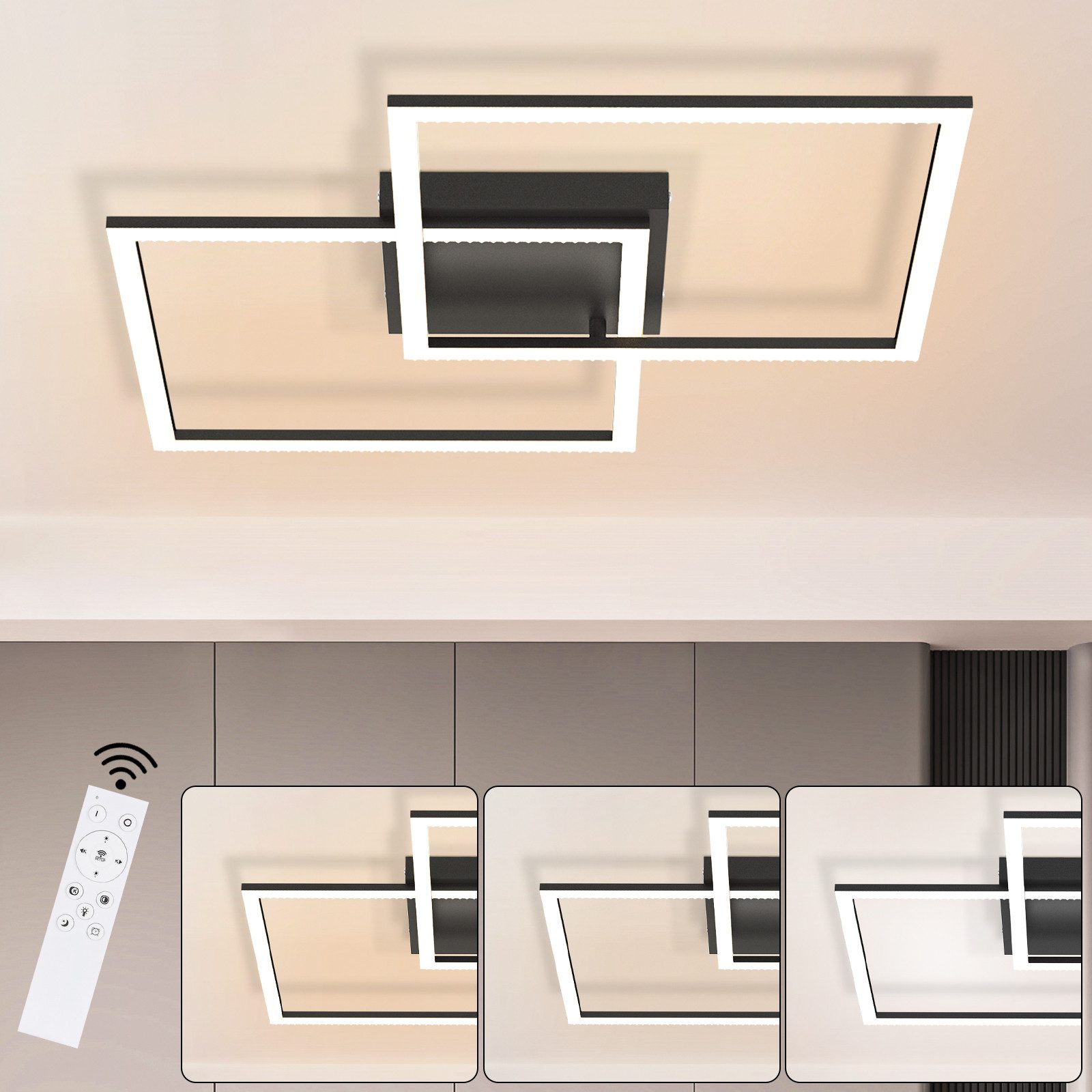 ZMH LED Deckenleuchte 2 Modern Quadratisch Kristall Design Dimmbar mit Fern günstig online kaufen