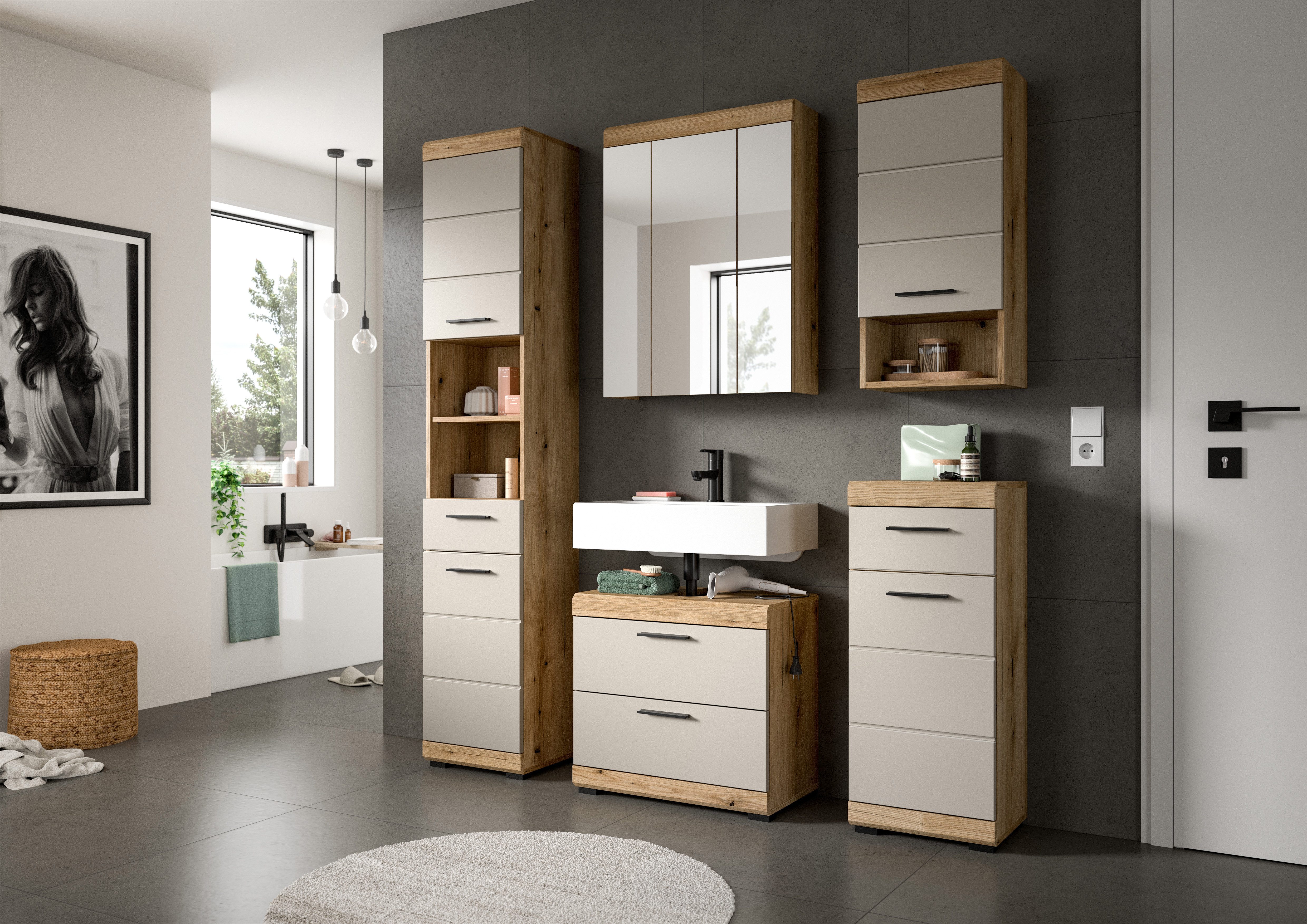 furnling Badezimmerspiegelschrank Scott 3 Türen, 9 Fächer, Spiegeltüren, Badmöbel, Badschrank, Spiegelschrank