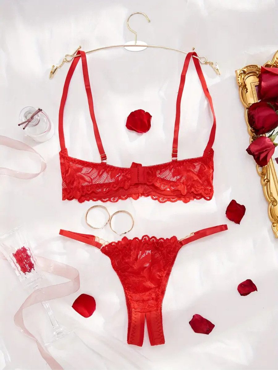 Elegant Love Set: Ouvert-BH Sexy Dessous-Set mit Spitze: BH mit offenem Schritt am Brust & Slip (Set, 2-tlg., mit Ouvert-Tanga) Stilvolle Reizwäsche für besondere Momente, elegante Damenwäsche