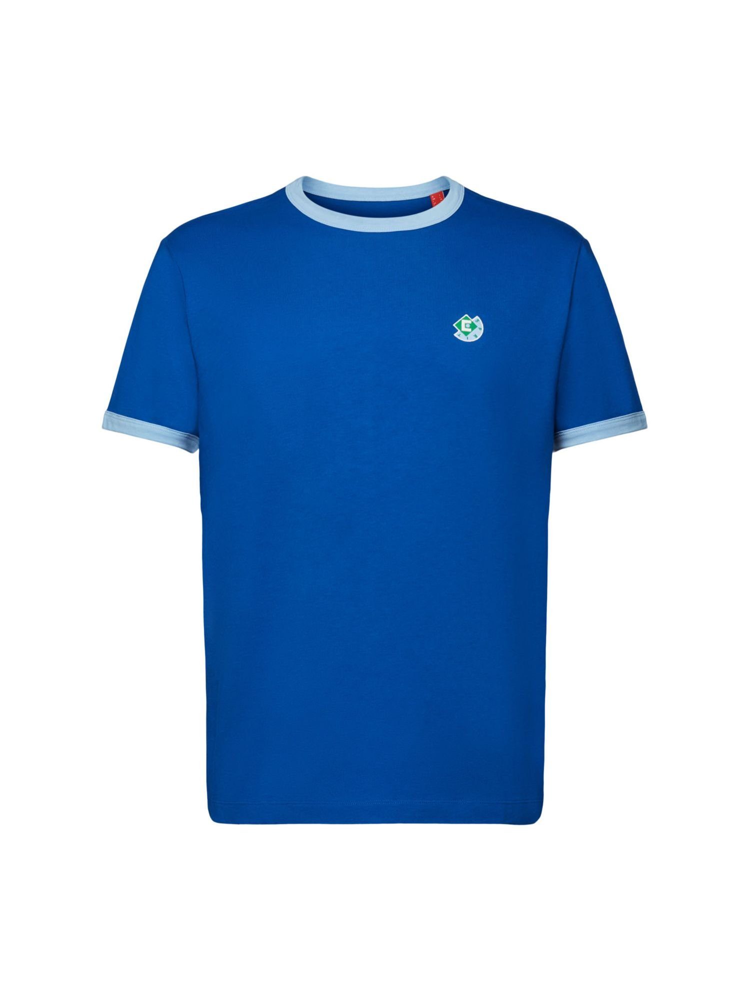 Baumwoll-T-Shirt Esprit Rundhalsausschnitt T-Shirt BLUE Logo BRIGHT mit und (1-tlg)
