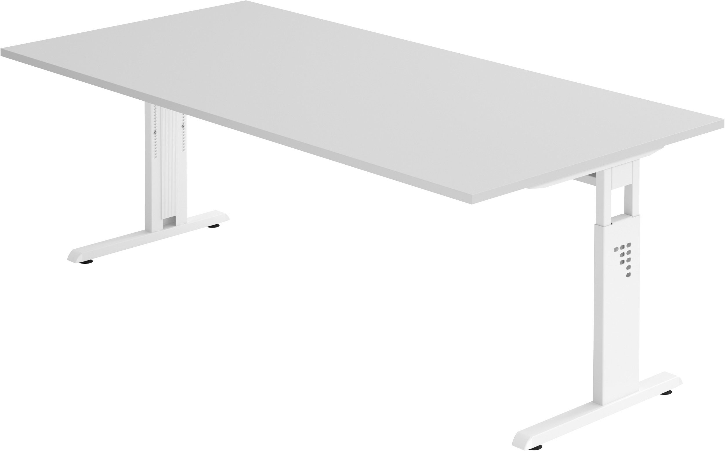 bümö Schreibtisch Schreibtisch Serie-O, Rechteck: 200 x 100 cm - Dekor: Grau - Gestell: Weiß | Schreibtische