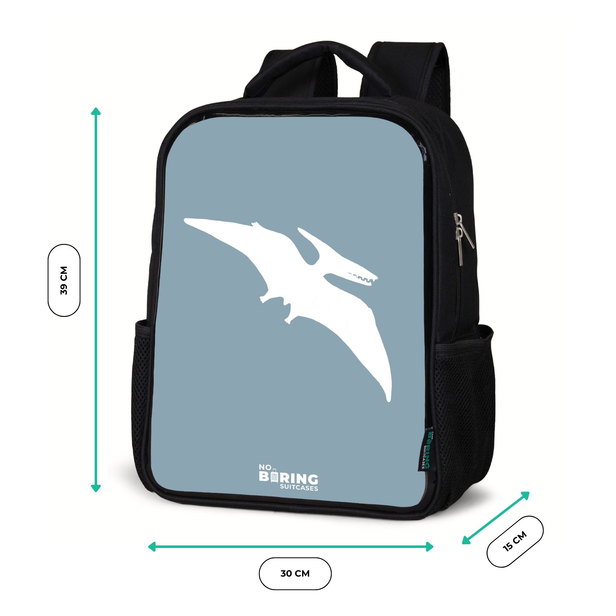 NoBoringSuitcases.com© Rucksack Blau mit Pteranodon-Dino, Kinderrucksack Schwarz, Schulrucksack, Freizeitrucksack Jungen Mädchen