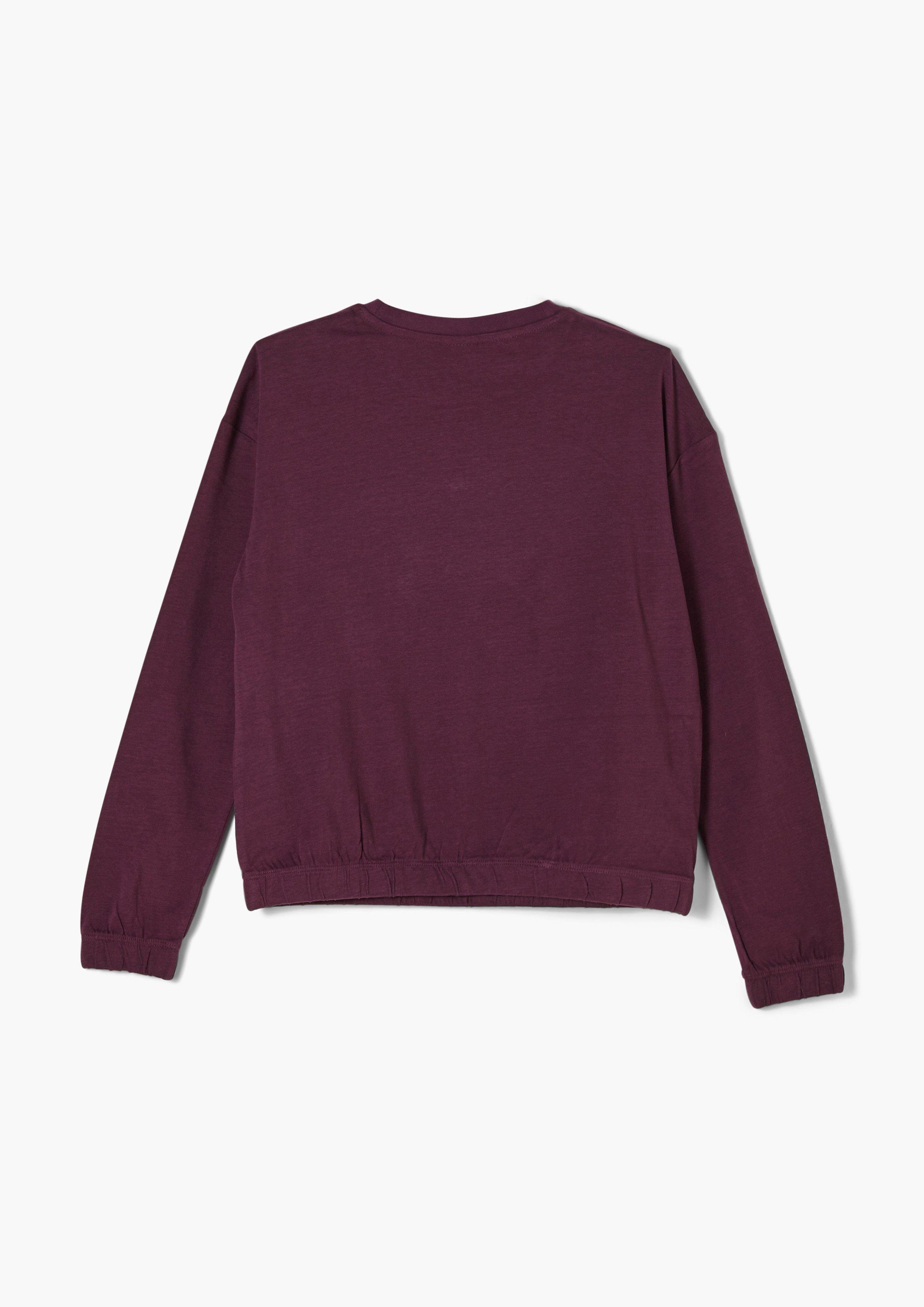 Shirt s.Oliver Gummibündchen mit purple Langarmshirt Cropped
