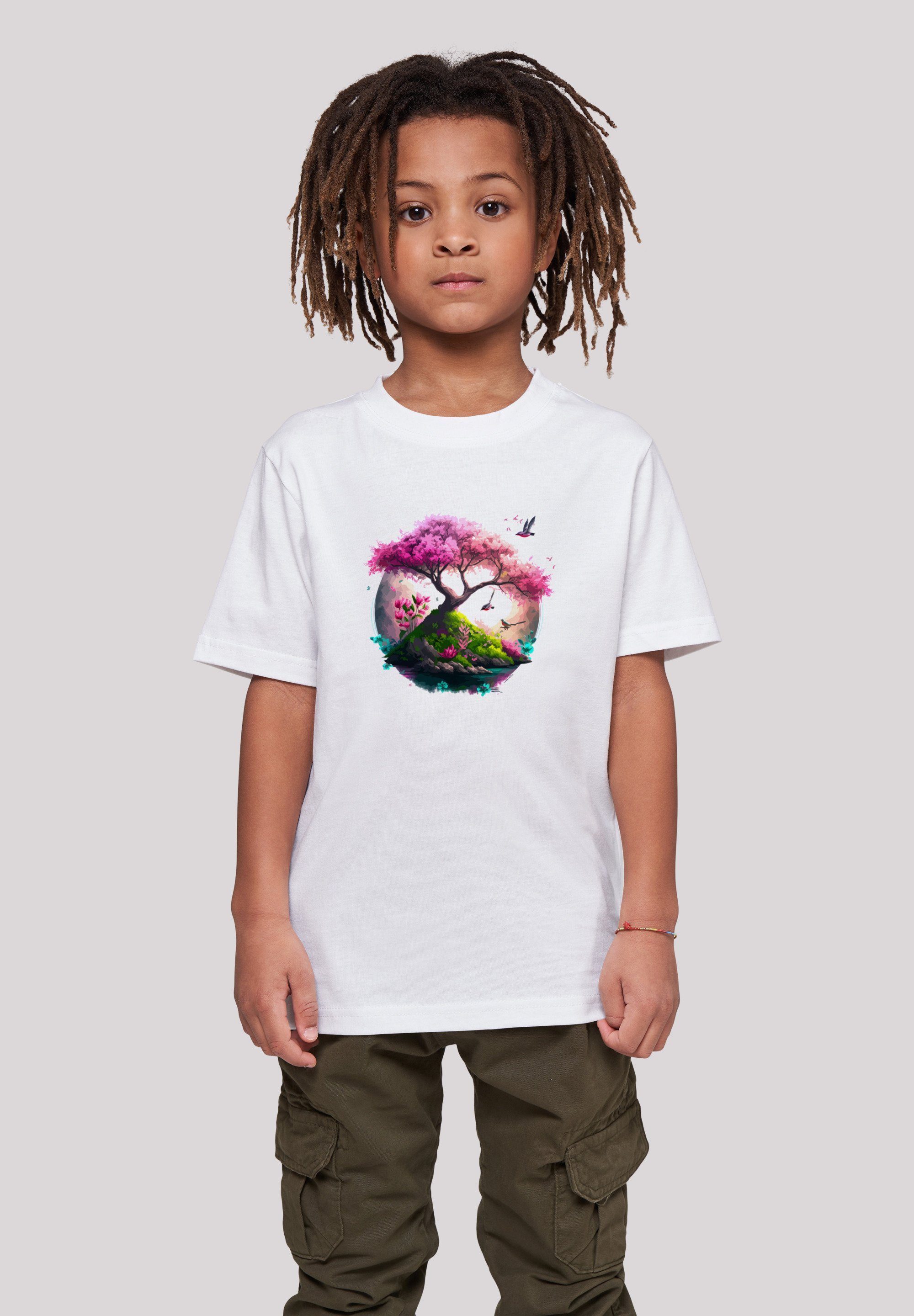 F4NT4STIC T-Shirt Kirschblüten Baum Print Tee Unisex weiß
