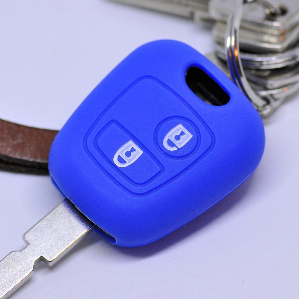 mt-key Schlüsseltasche Autoschlüssel Softcase Silikon Schutzhülle Blau, für Citroen Berlingo C1 C2 C3 Toyota Aygo Peugeot Partner 2 Tasten