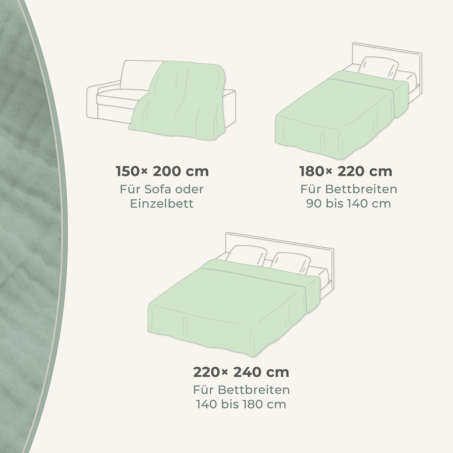 Laynenburg Tagesdecke Musselin mit Fransen aus 100% Baumwolle – Baumwolldecke, Wohndecke als Sommerdecke, Bett-Überwurf, Sofa-Decke, Kuscheldecke – Bild 4 von 5
