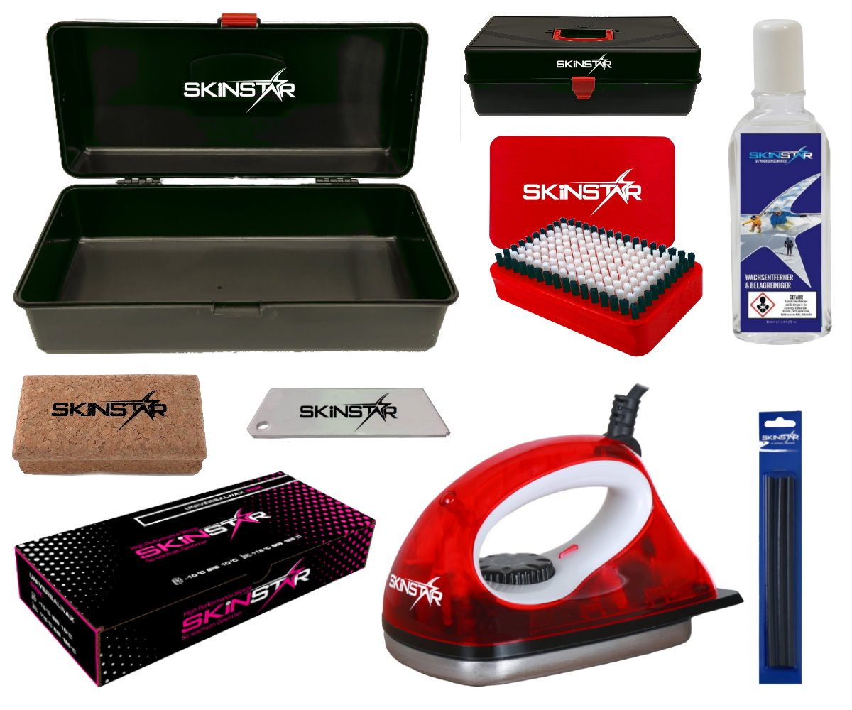 SkinStar Ski SKINSTAR Skiwax Set Skiwachs Starter Set inkl. Wachskoffer 8- teilig