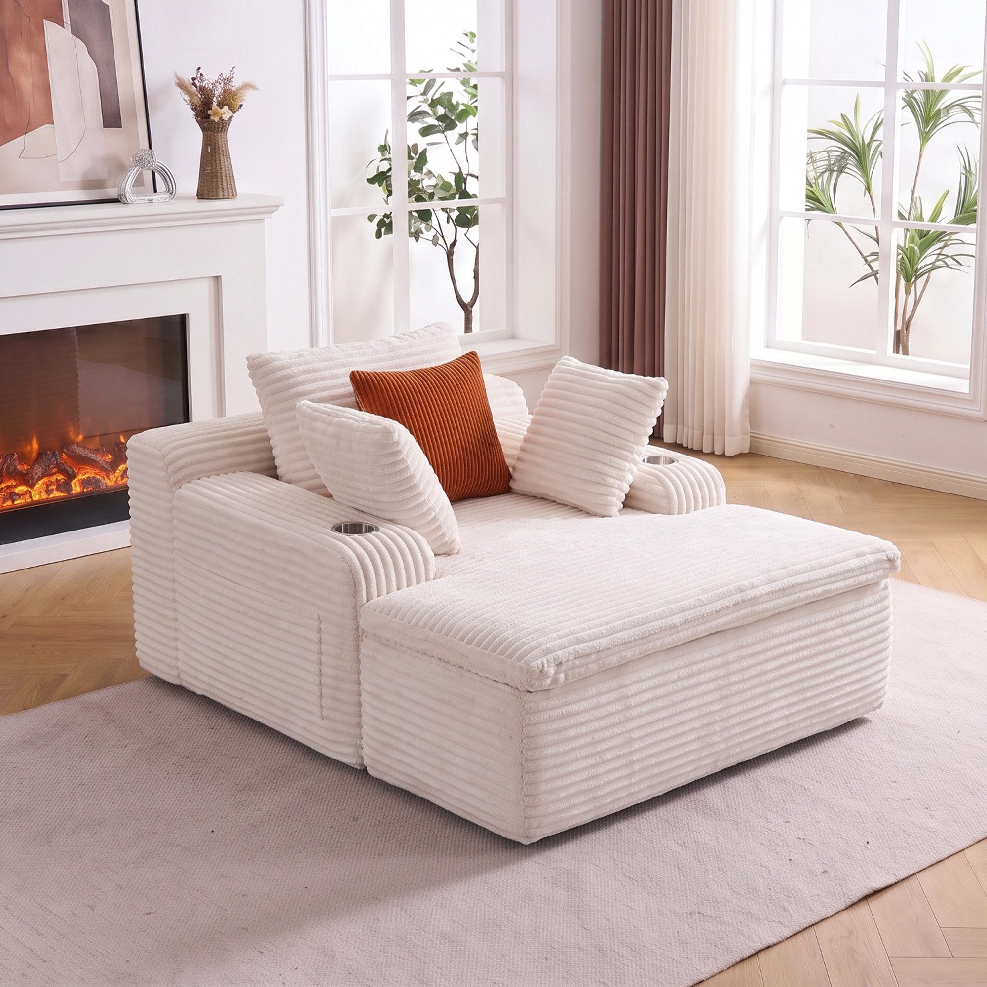 Vankel Schlafsofa Cord Relaxsofa mit 4 Kissen, 1 Kissen als Decke nutzbar, Bequemes Bodensofa mit Deckenfunktion, ohne Montage & flexibel nutzbar