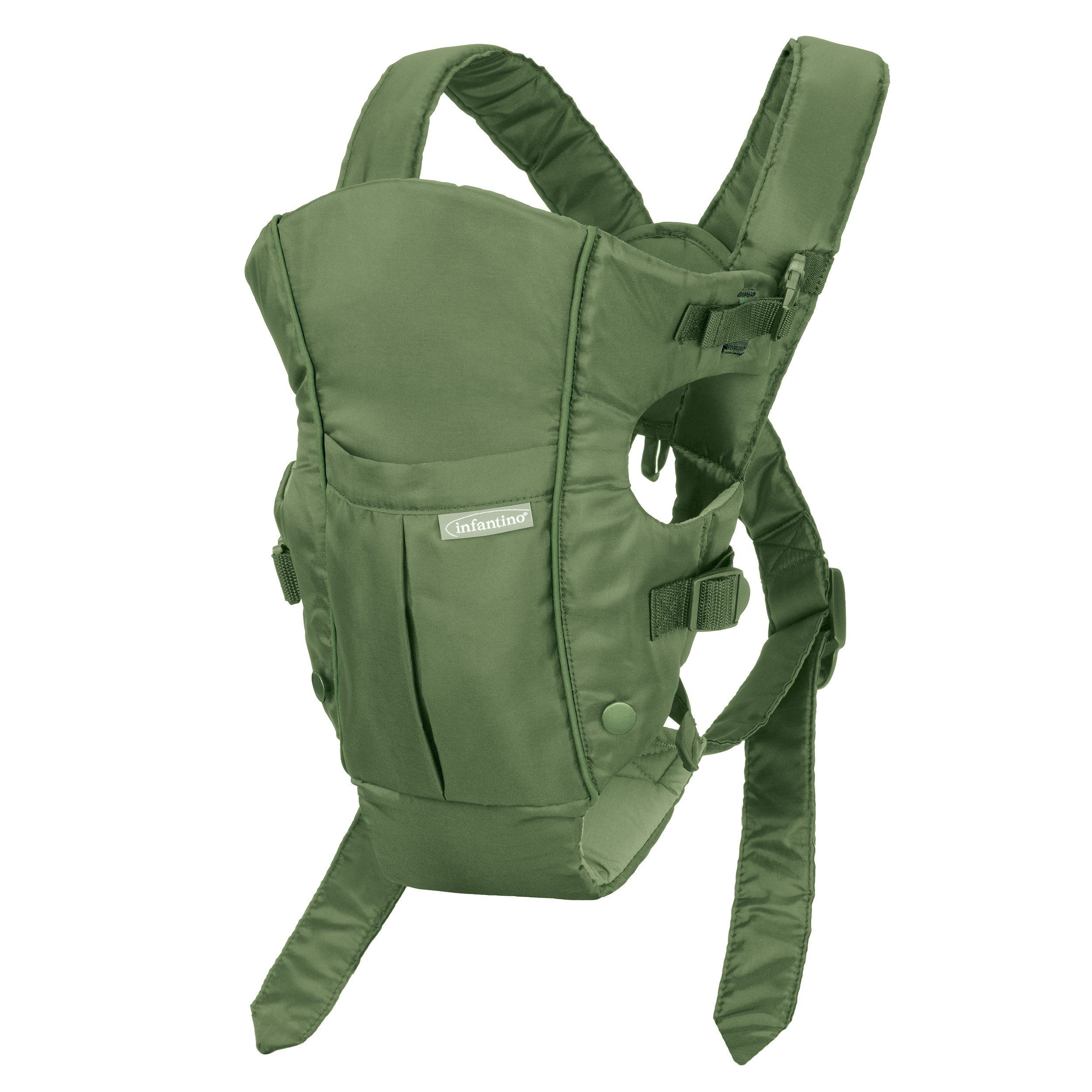 Infantino BKids Babytrage Swift Classic - Olive, Baby Bauchtrage ab Geburt von 3,6 - 11,3 kg 2 Tragepositionen