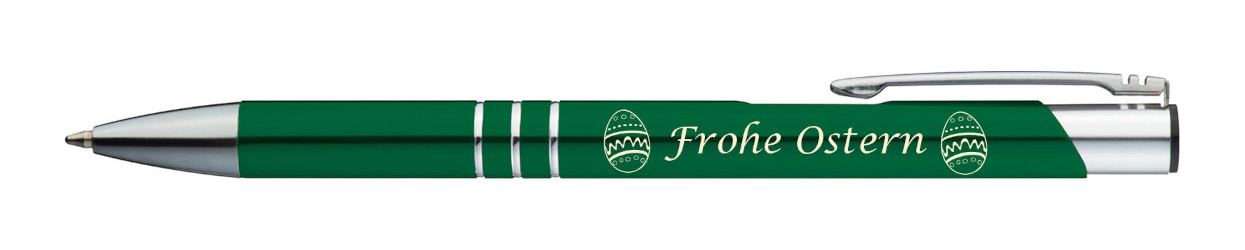 Livepac Office Kugelschreiber 10 Kugelschreiber mit Gravur "Frohe Ostern" / aus Metall / Farbe: grün