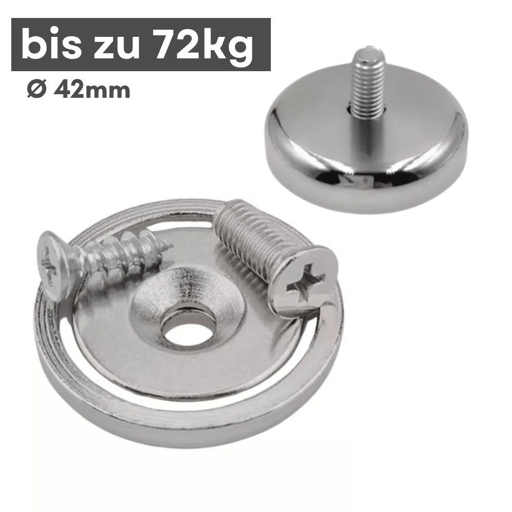 MaajeeKuto Magnet Neodym Topfmagnet Ø42 mm mit Senkbohrung 72 kg Gewinde M6 (1-St)