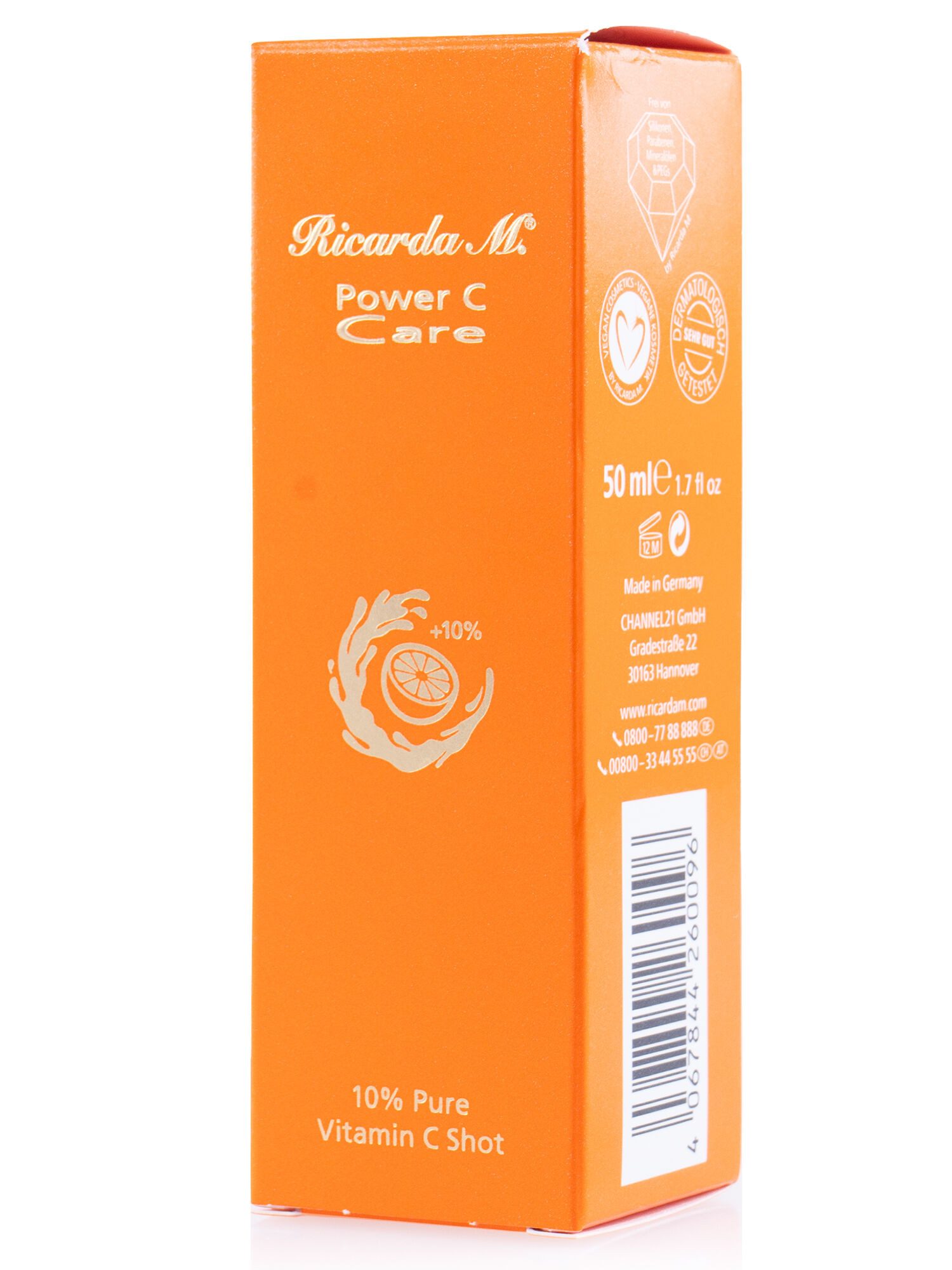 Ricarda M. Gesichtsserum Gesichtsserum "PCC 10 % Pure Vitamin C Shot" Anti-Aging, 50 ml, 1-tlg., Mit Vitamin E & Traubenkernöl, hemmt Kollagenabbau