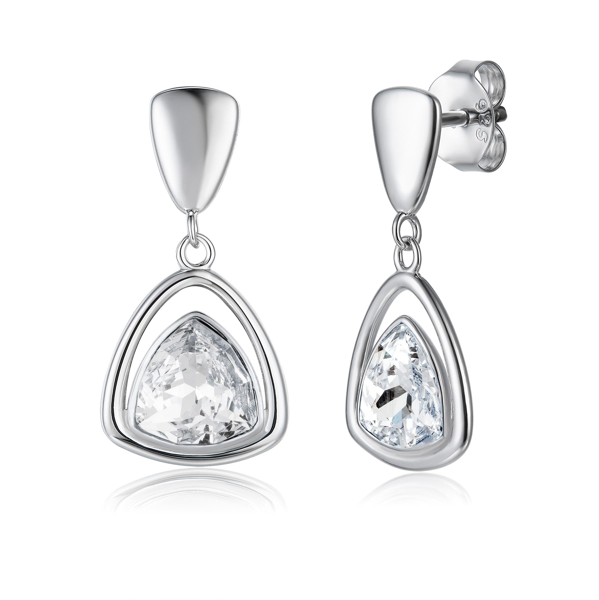 Paar Ohrhänger Dreieck Stecker Ohrringe Trilliant Kristall hängend 925 Silber Rhodium