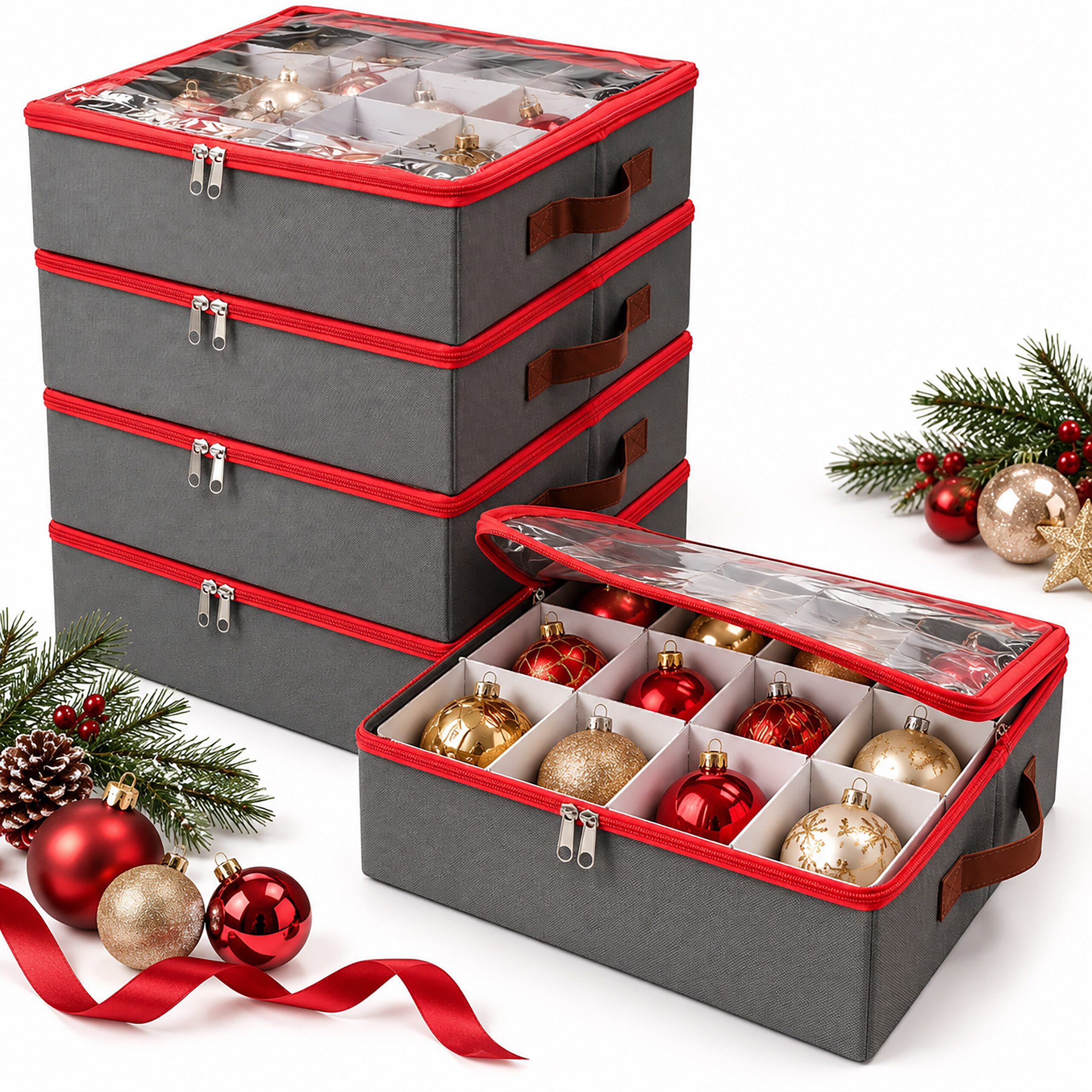 relaxdays Aufbewahrungsbox Weihnachtskugel Aufbewahrungsbox 4er Set (4 St), grau