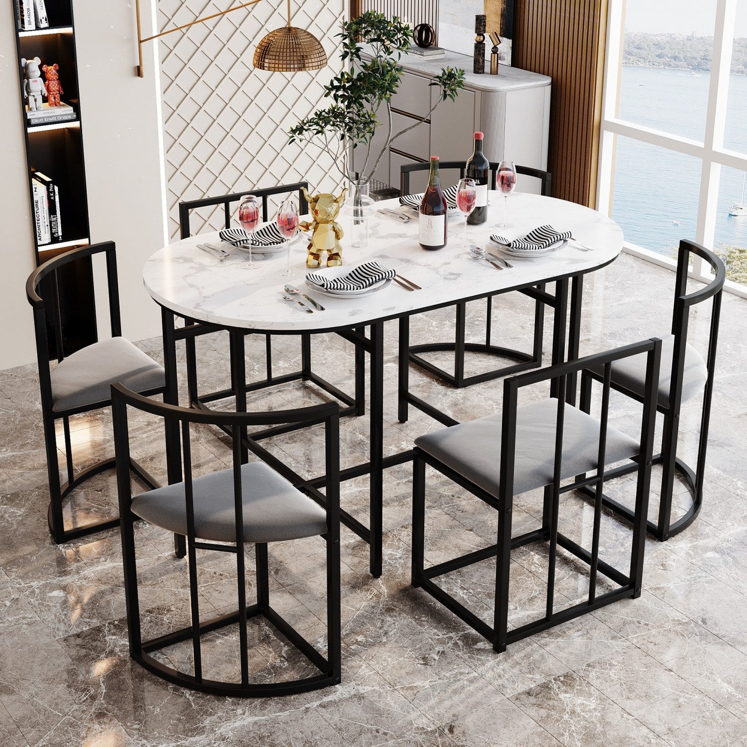 Fanttik Essgruppe Moderne Esstisch,Esszimmertisch und Stuhlset,Esszimmer-Se günstig online kaufen