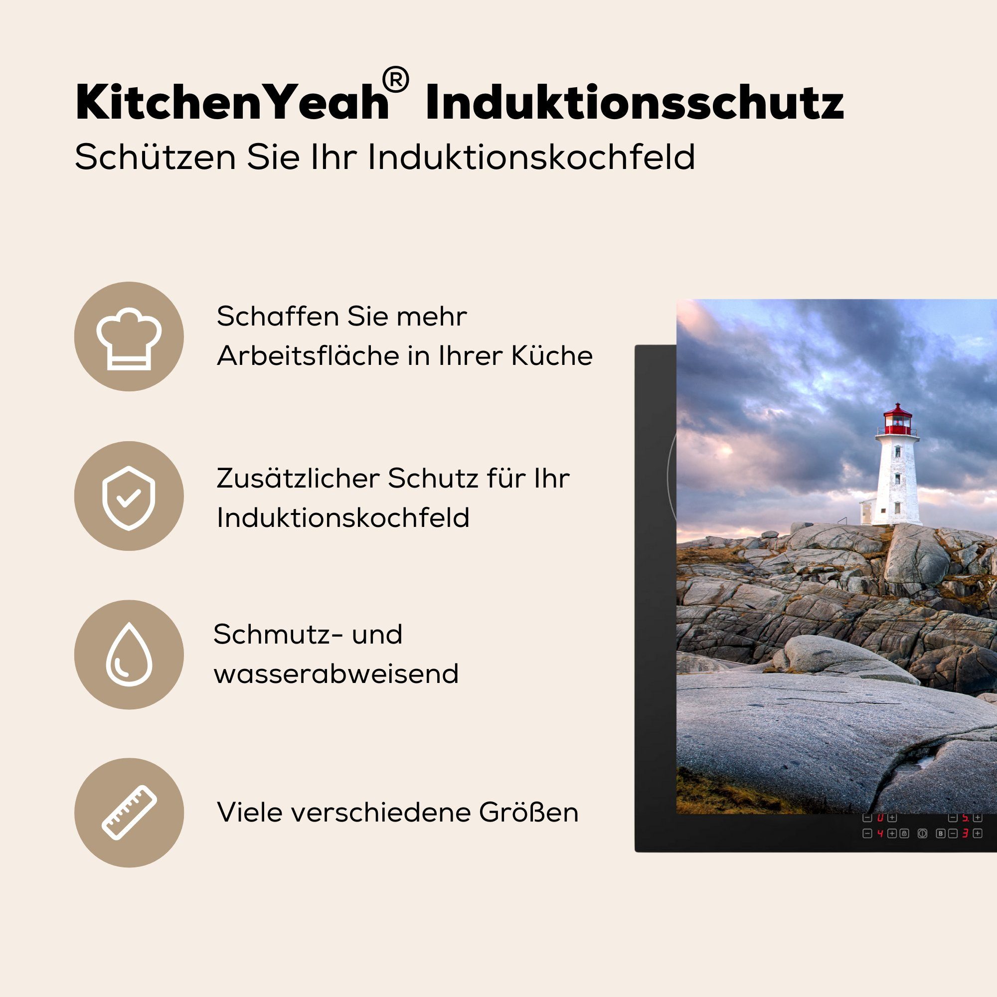 81x52 MuchoWow Vinyl, die für Neuschottland, Leuchtturm Ceranfeldabdeckung cm, (1 Induktionskochfeld Schutz in küche, Herdblende-/Abdeckplatte tlg),