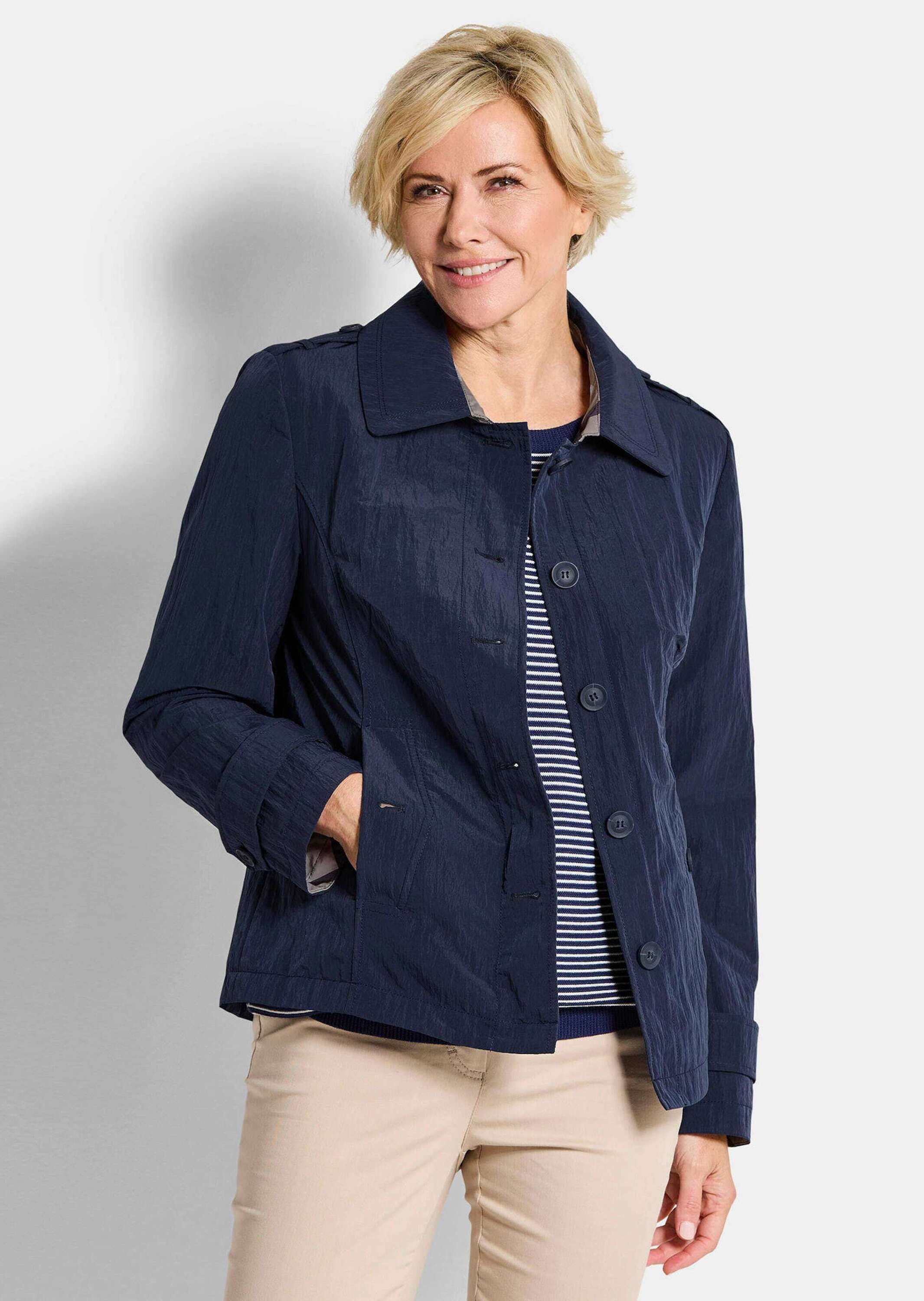 GOLDNER Allwetterjacke Übergangsjacke mit Crash-Optik Kurzmantel mit Umlegekragen, Wiener Nähten, Taschen und Langarm
