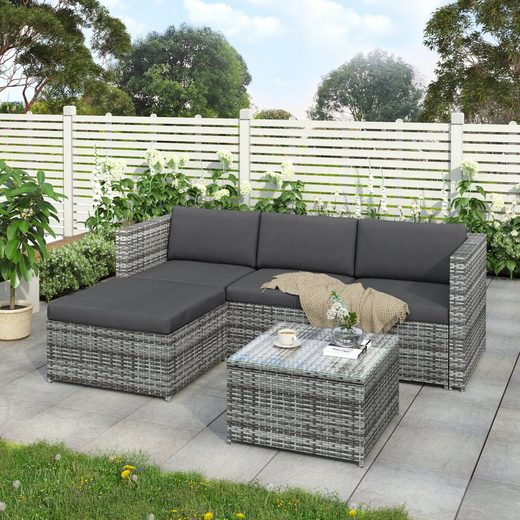 Flieks GartenloungeSet, (5tlg), Loungeset Polyrattan Sofagarnitur