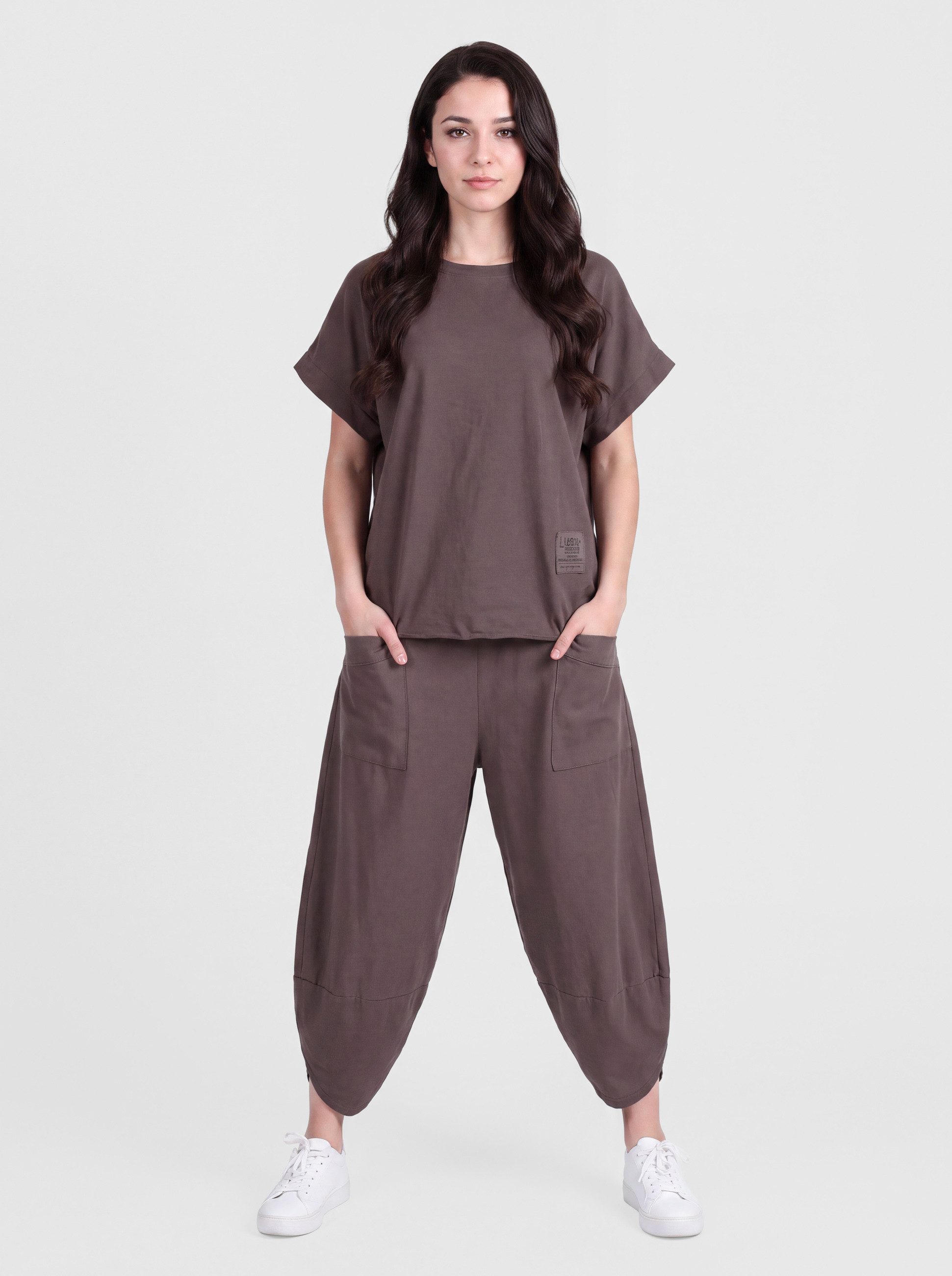 PEKIVESSA Jogginganzug Oversized Kurzarm Sweatanzug Set mit 7/8-Hose (2-tlg), Sweatshirt & Sweatpants 2-tlg.