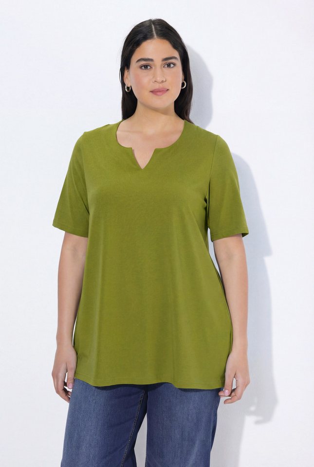Ulla Popken T-Shirt T-Shirt A-Linie Tunika-Ausschnitt Halbarm