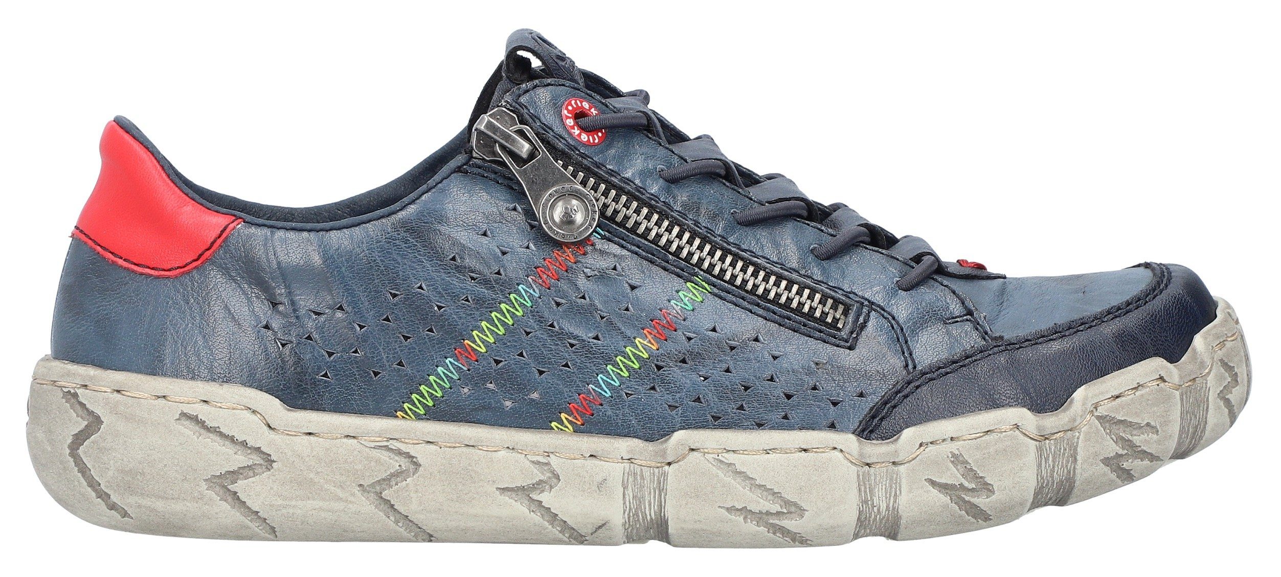 Rieker Sneaker Freizeitschuh, Halbschuh, Schlupfschuh, mit bunter Ziernaht