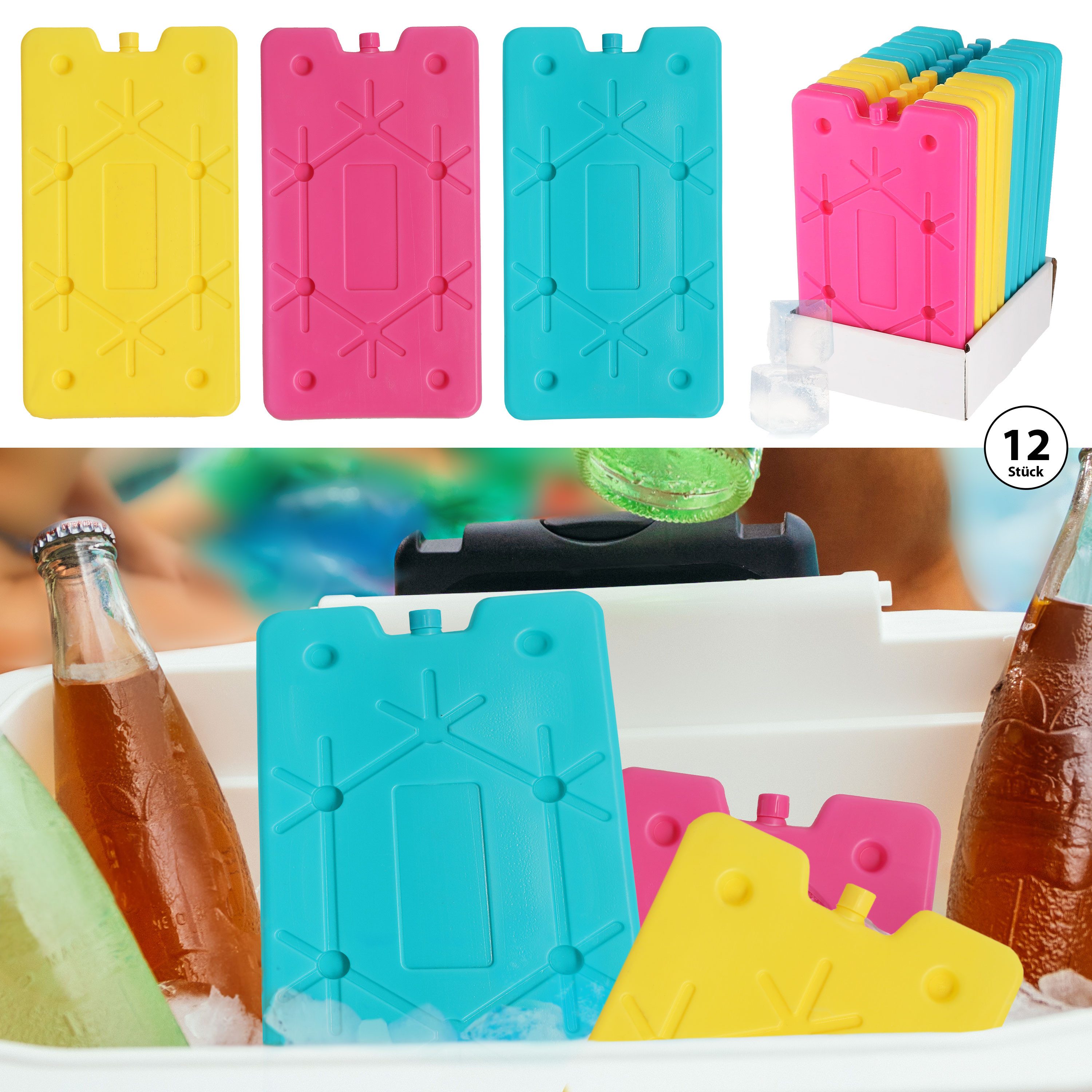 Kühlakku Kühlakkus 12er Set bunt 25x14x1cm PE Kühlelemente für Kühltasche